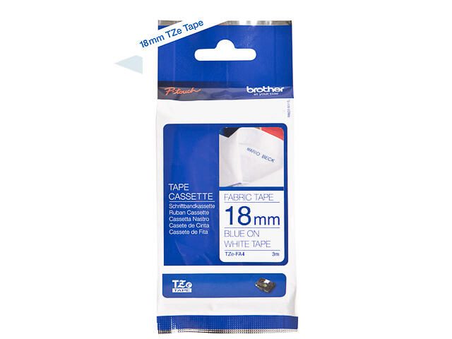 Brother TZeFA4 Textilband blau auf weiß Rolle (1,8 cm x 3 m)