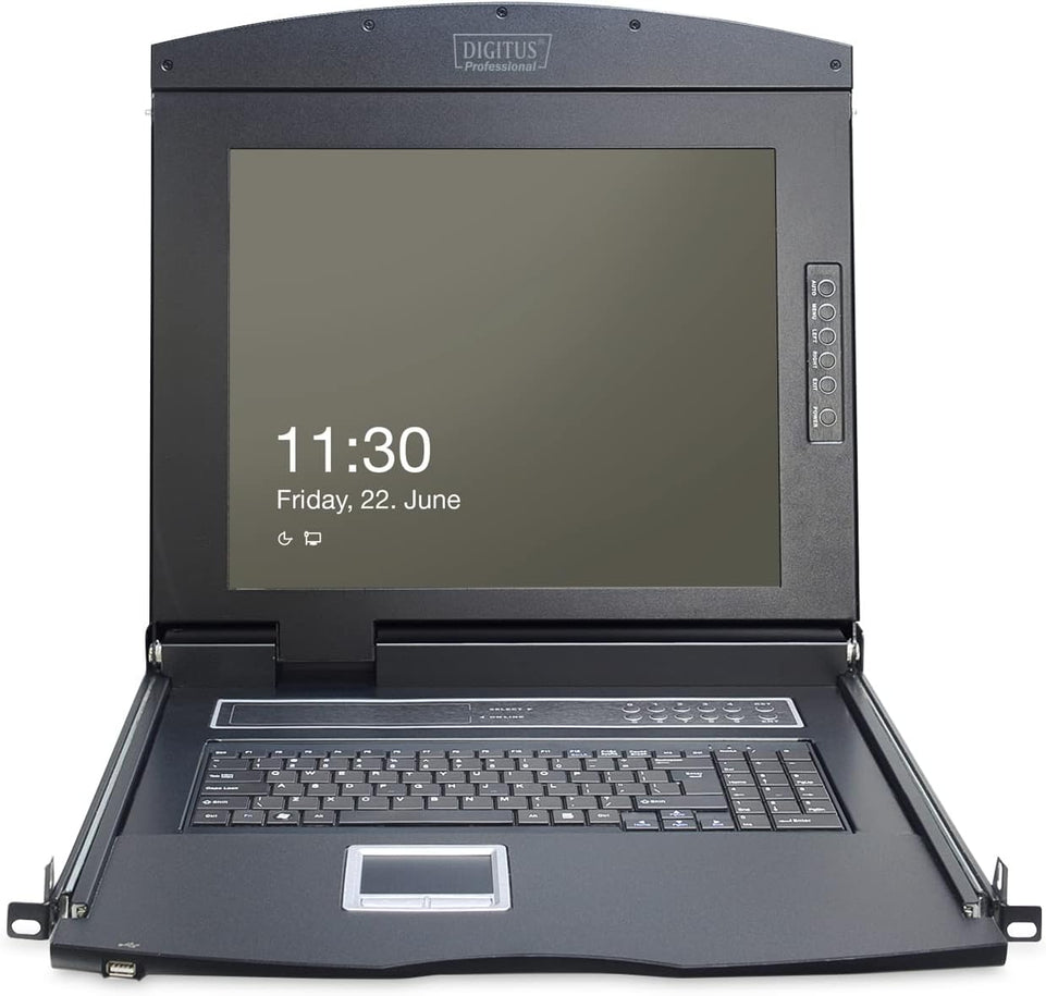 DIGITUS 19" KVM Konsole mit 17" TFT Display (4:3), IT-Tastatur-Layout, 1 Port KVM Modul, Schwarz