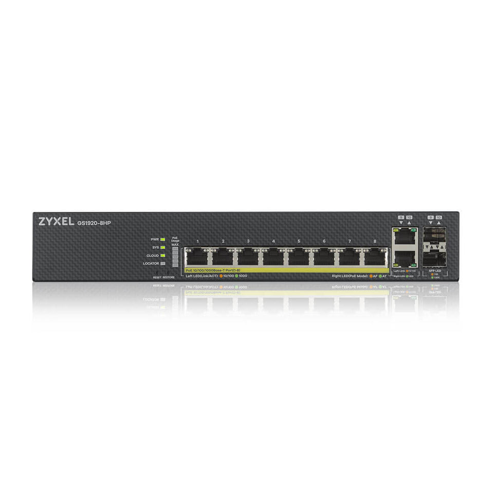 Zyxel Switch  8x GE GS1920-8HPV2 PoE+                Managed