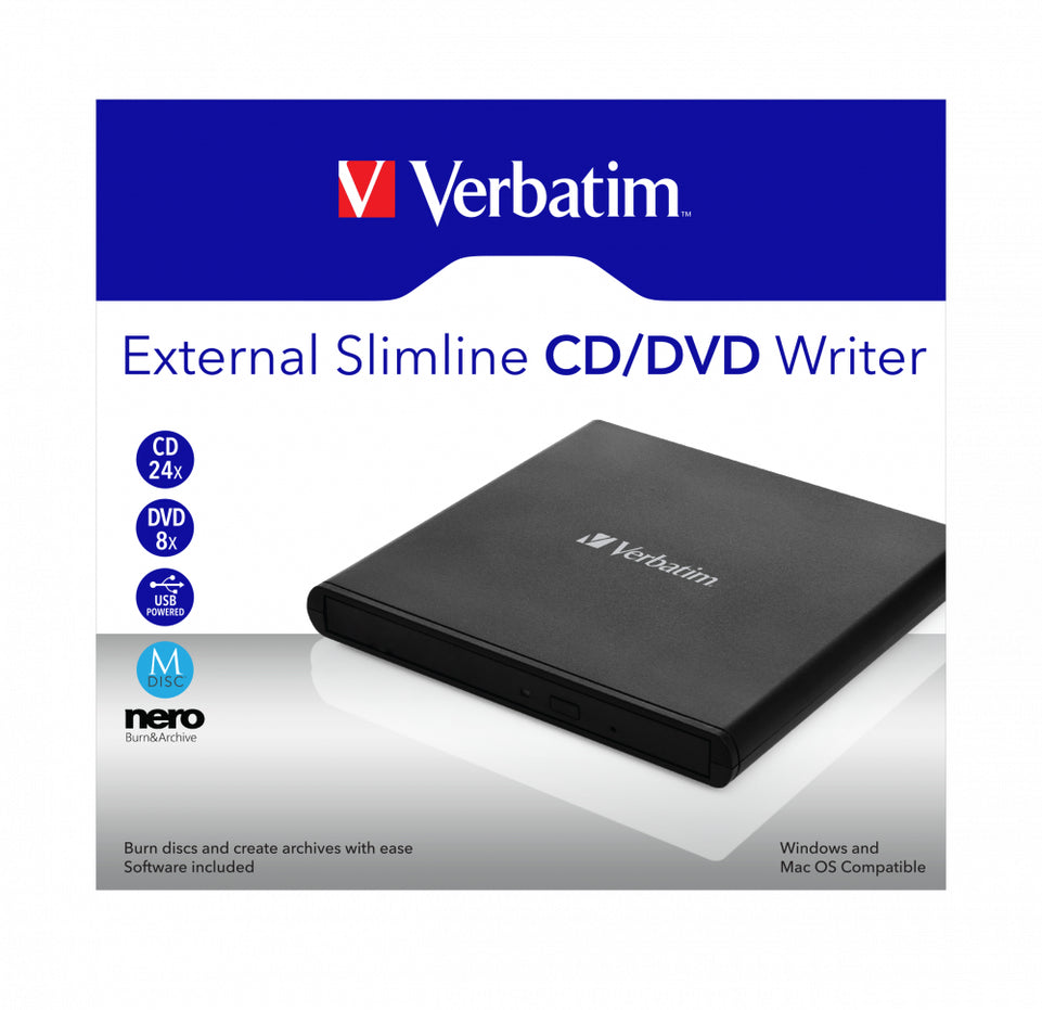 DVW Verbatim ext. Slimline USB2.0 CD/DVD Brenner o. Nero retail