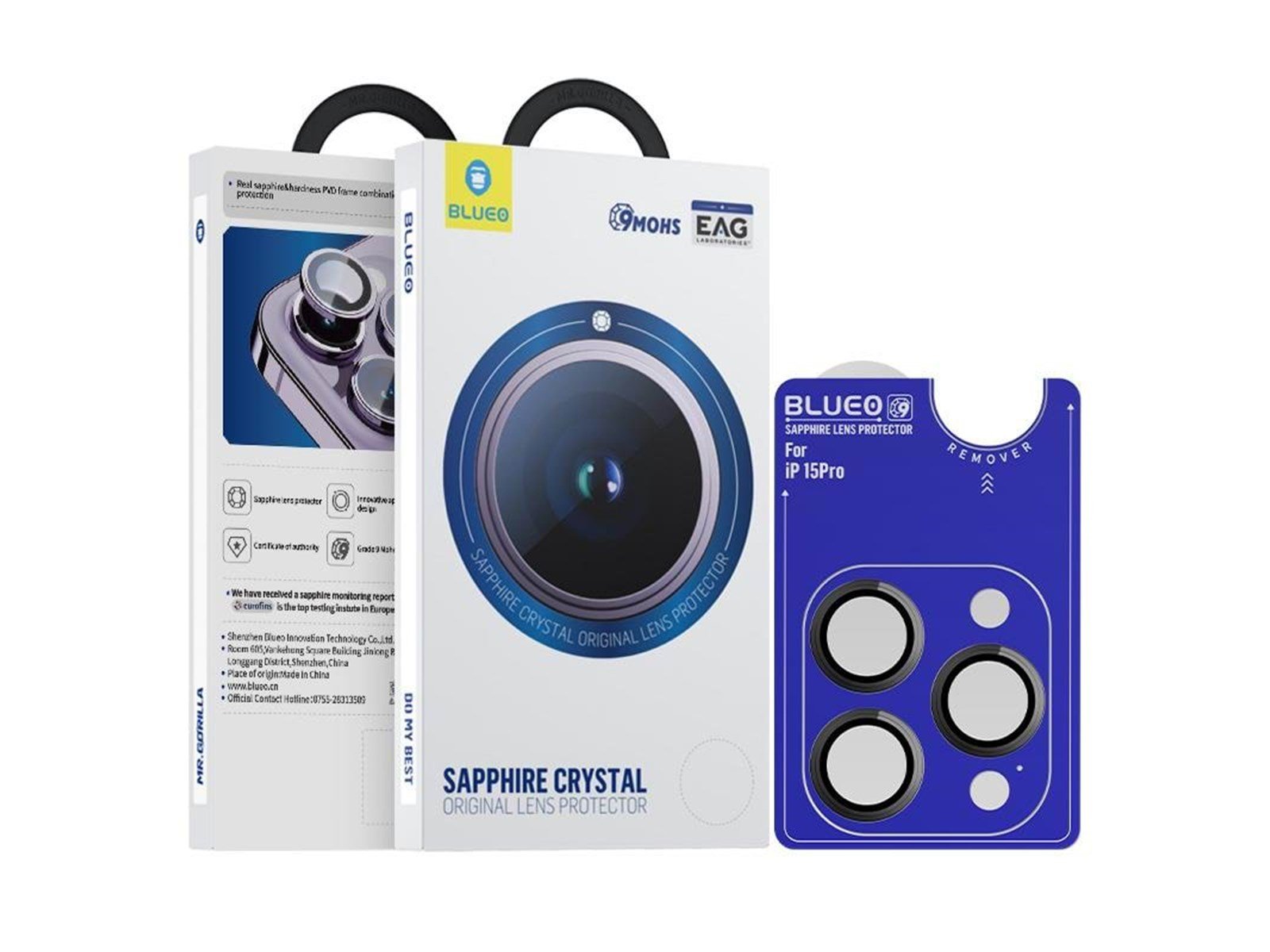 Blueo Sapphire Crystal Stainless Steel Camera Lens Protector - black - iPhone 15 Pro Max