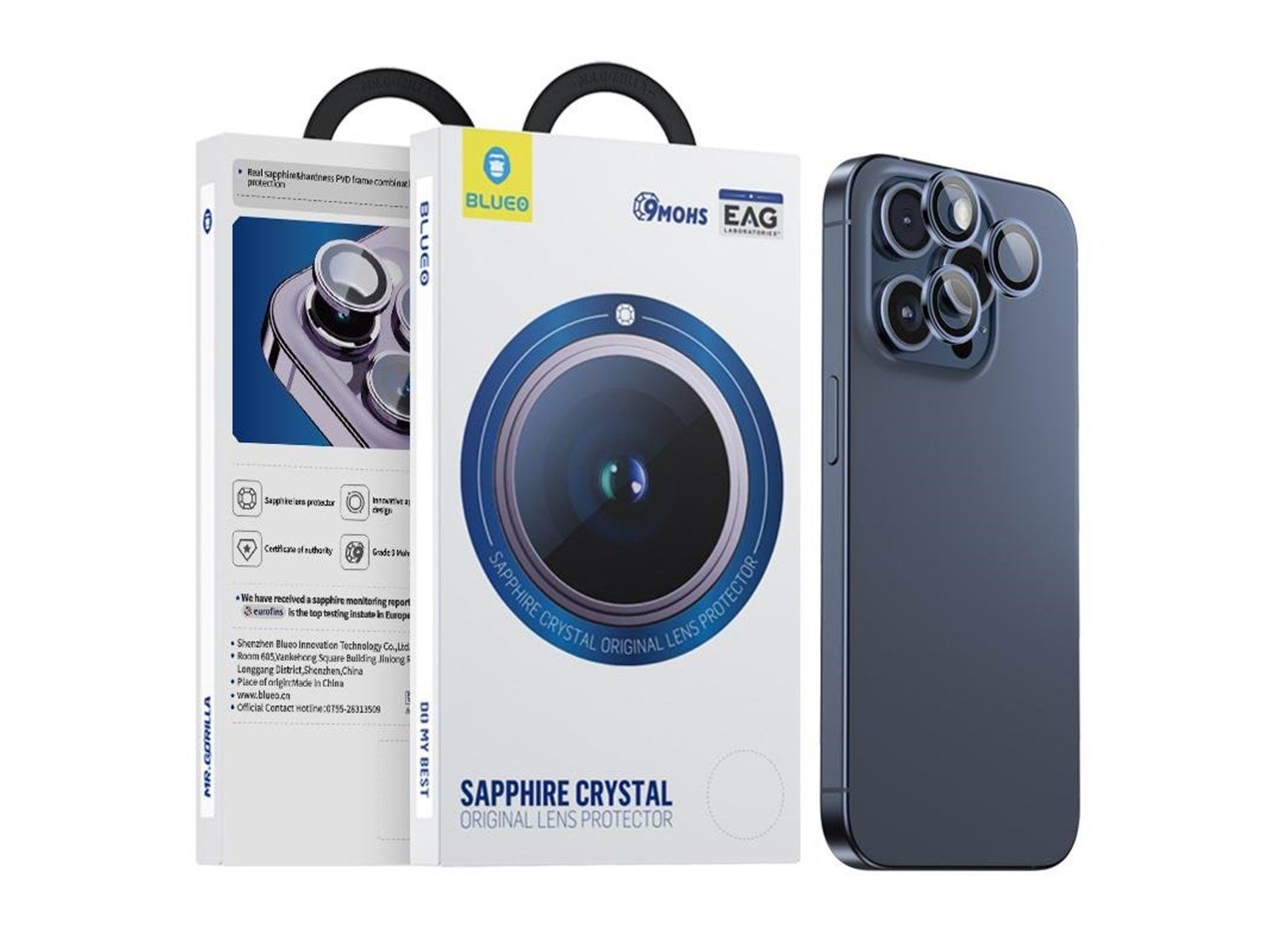 Blueo Sapphire Crystal Stainless Steel Camera Lens Protector - blue - iPhone 15 Pro Max