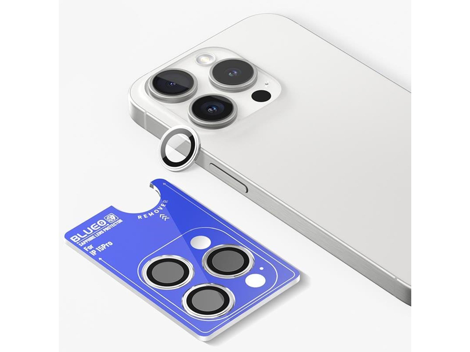 Blueo Sapphire Crystal Stainless Steel Camera Lens Protector - silver - iPhone 15 Pro Max