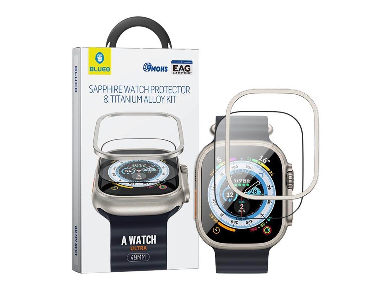 Blueo Sapphire And Titanium Alloy Tempered Glass Protector Kit - Apple Watch Ultra2/Ultra 49mm
