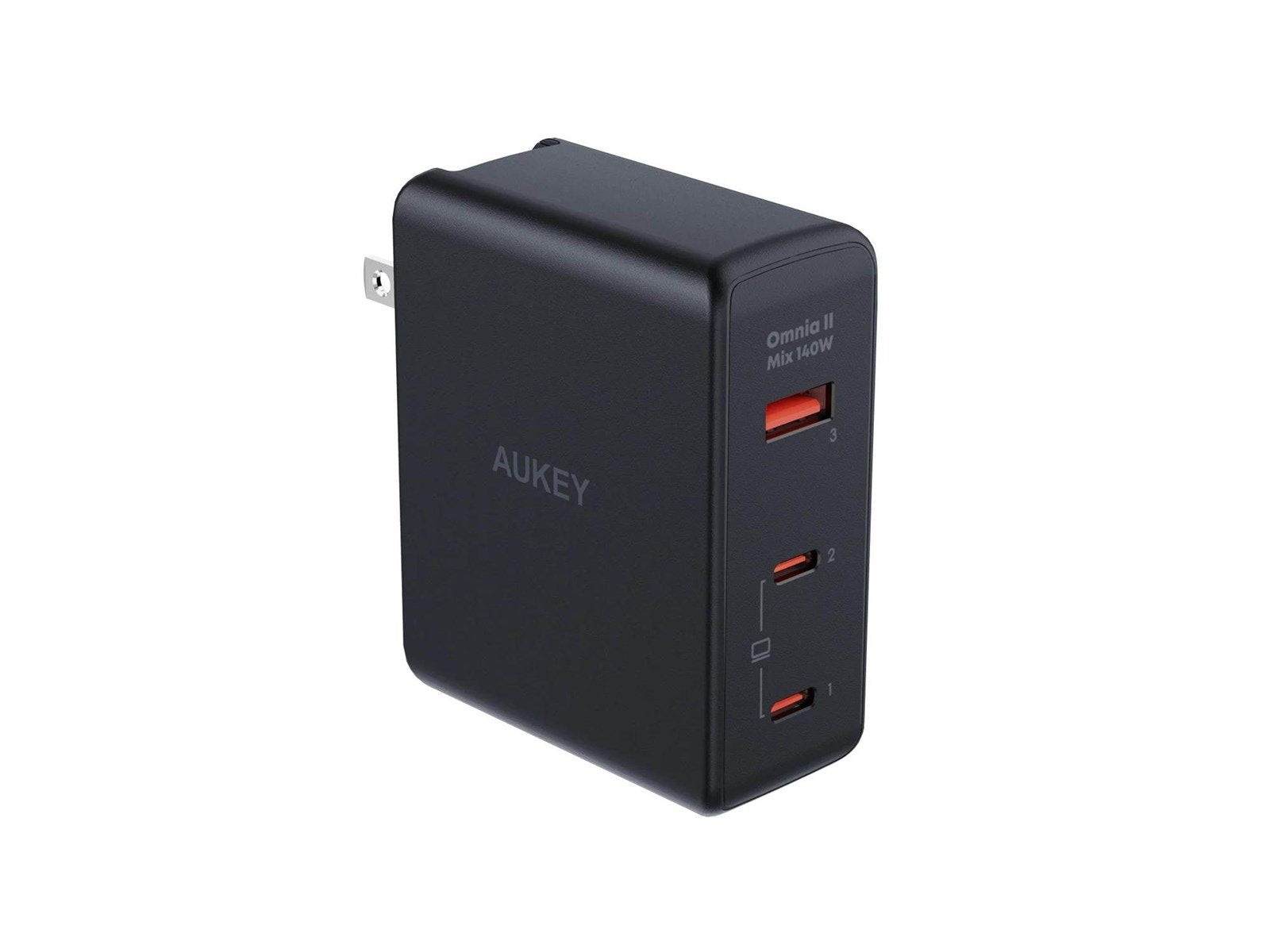 Aukey Omnia II Mix 140W - 3-port GaN PD Wall Charger with Interchangeable EU Plug