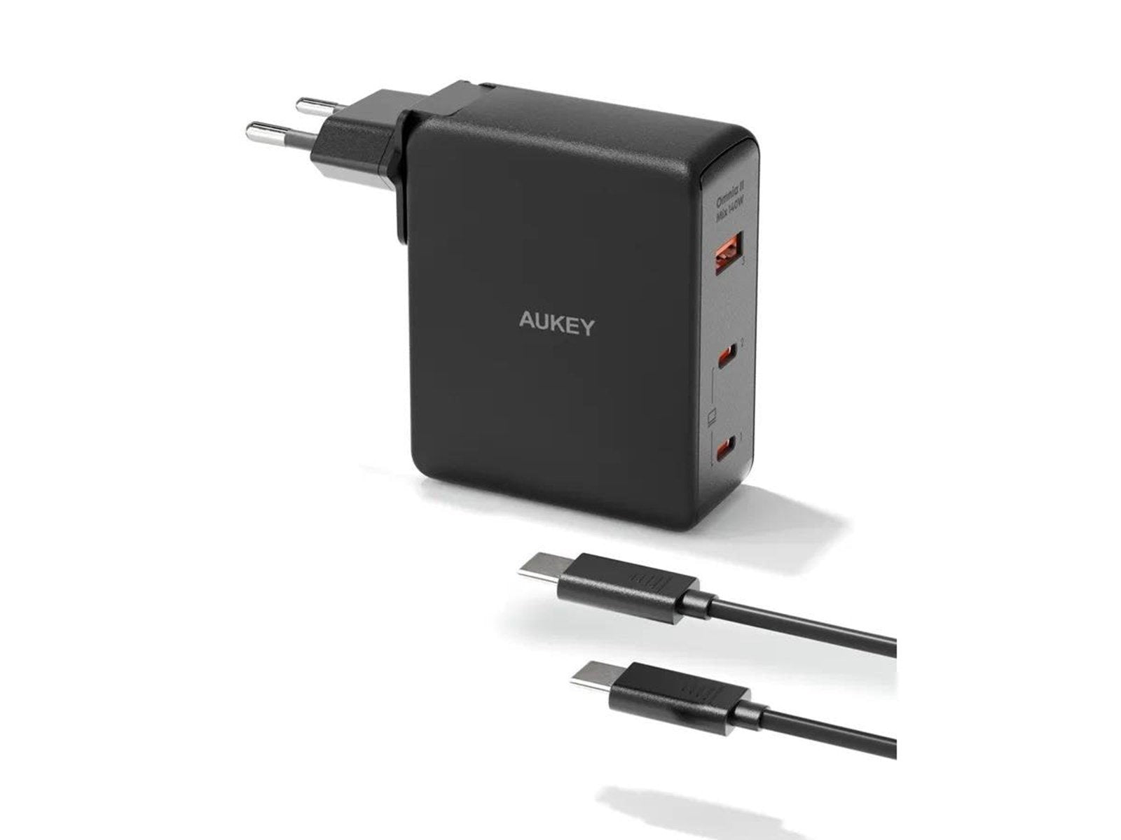 Aukey Omnia II Mix 140W - 3-port GaN PD Wall Charger with Interchangeable EU Plug