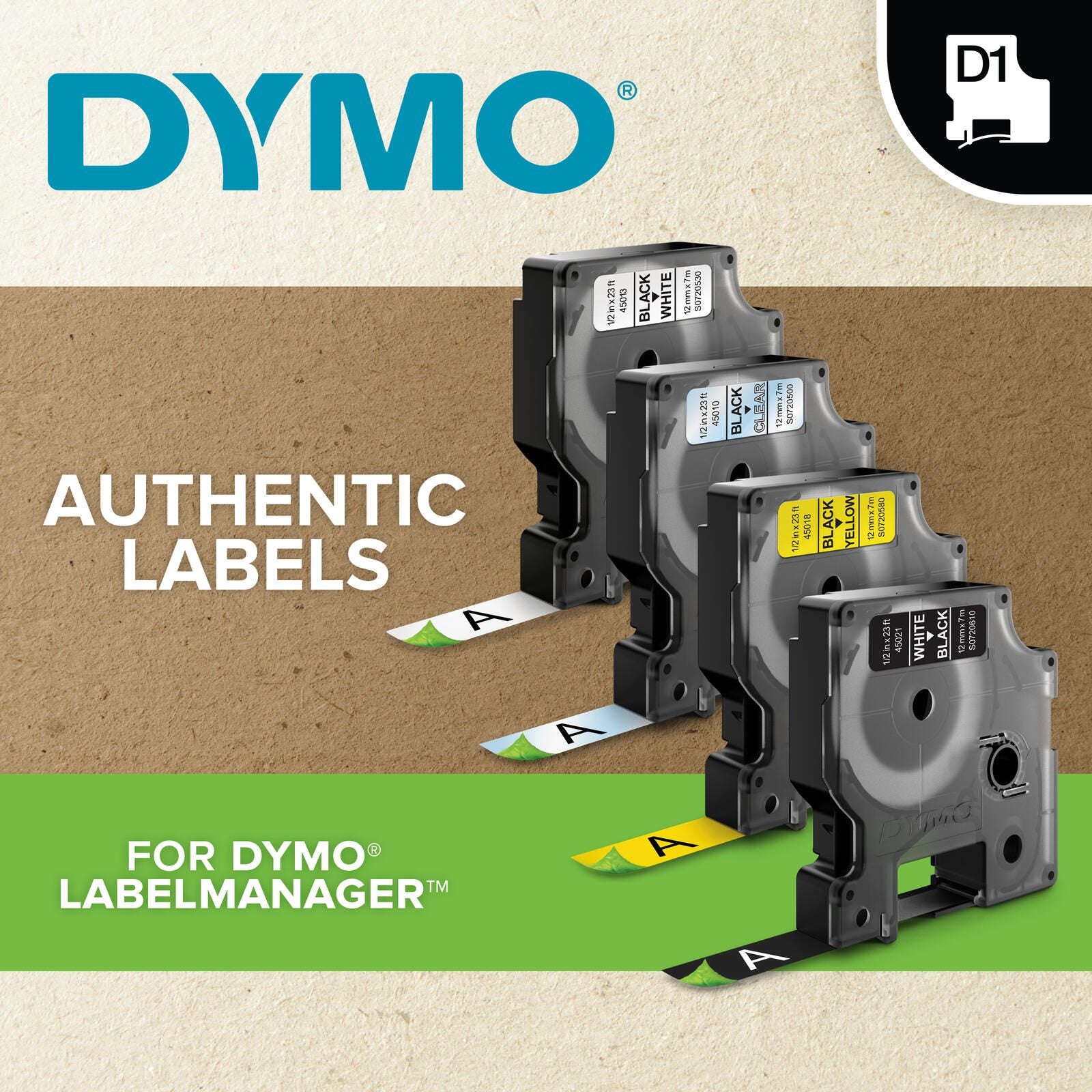 DYMO® Original D1-Schriftband 'Hochleistung' für LabelManager™ 12mm x 5,5m - Polyester, permanent haftend - schwarz auf