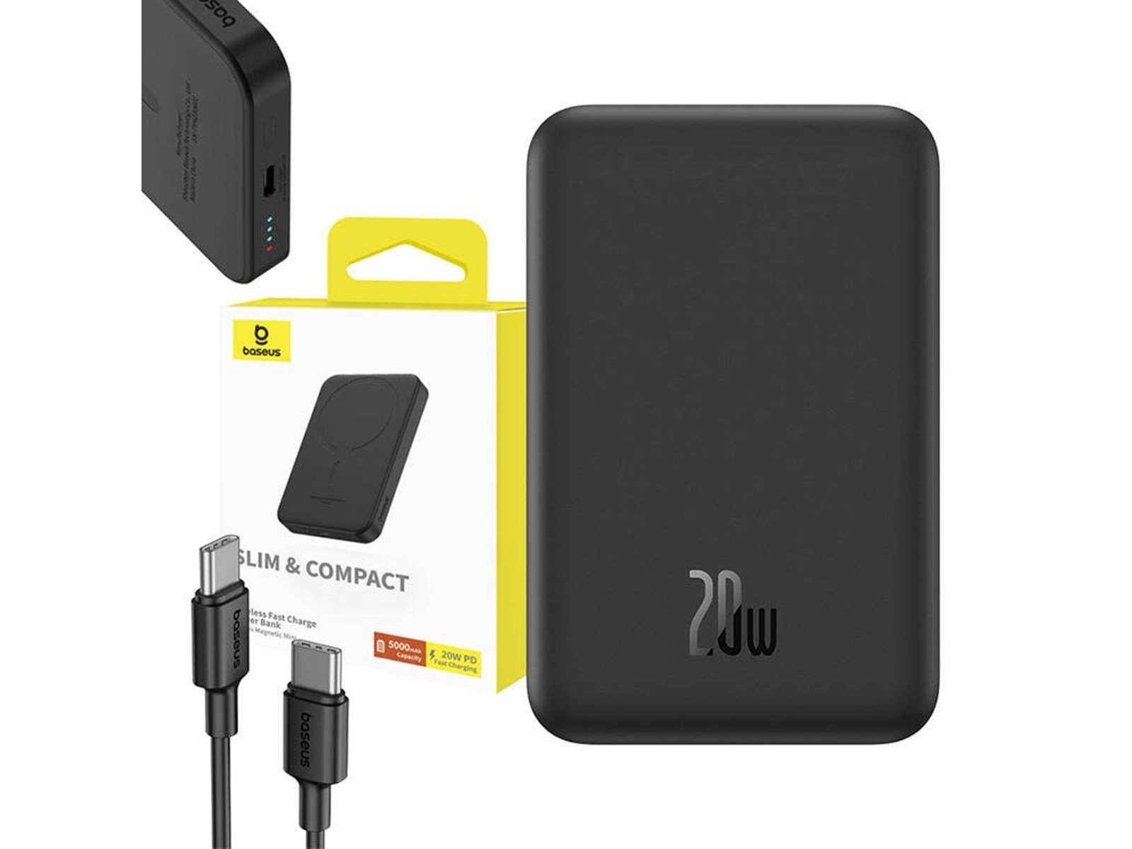 Baseus Magnetic Mini Powerbank 5000mAh USB-C 20W (black) Powerbank (Akku) - schwarz - 5000 mAh