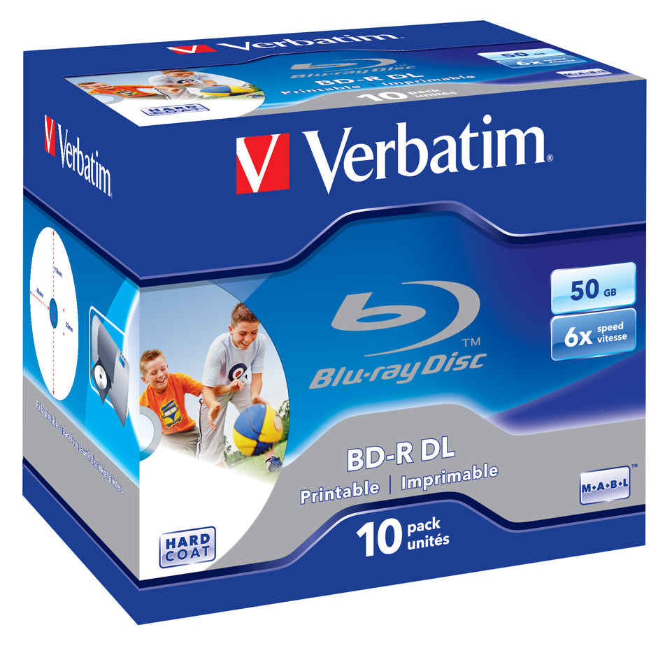 Blu-ray Verbatim 50 Go 10 pièces Jew.C 6x Wide imprimable sans ID