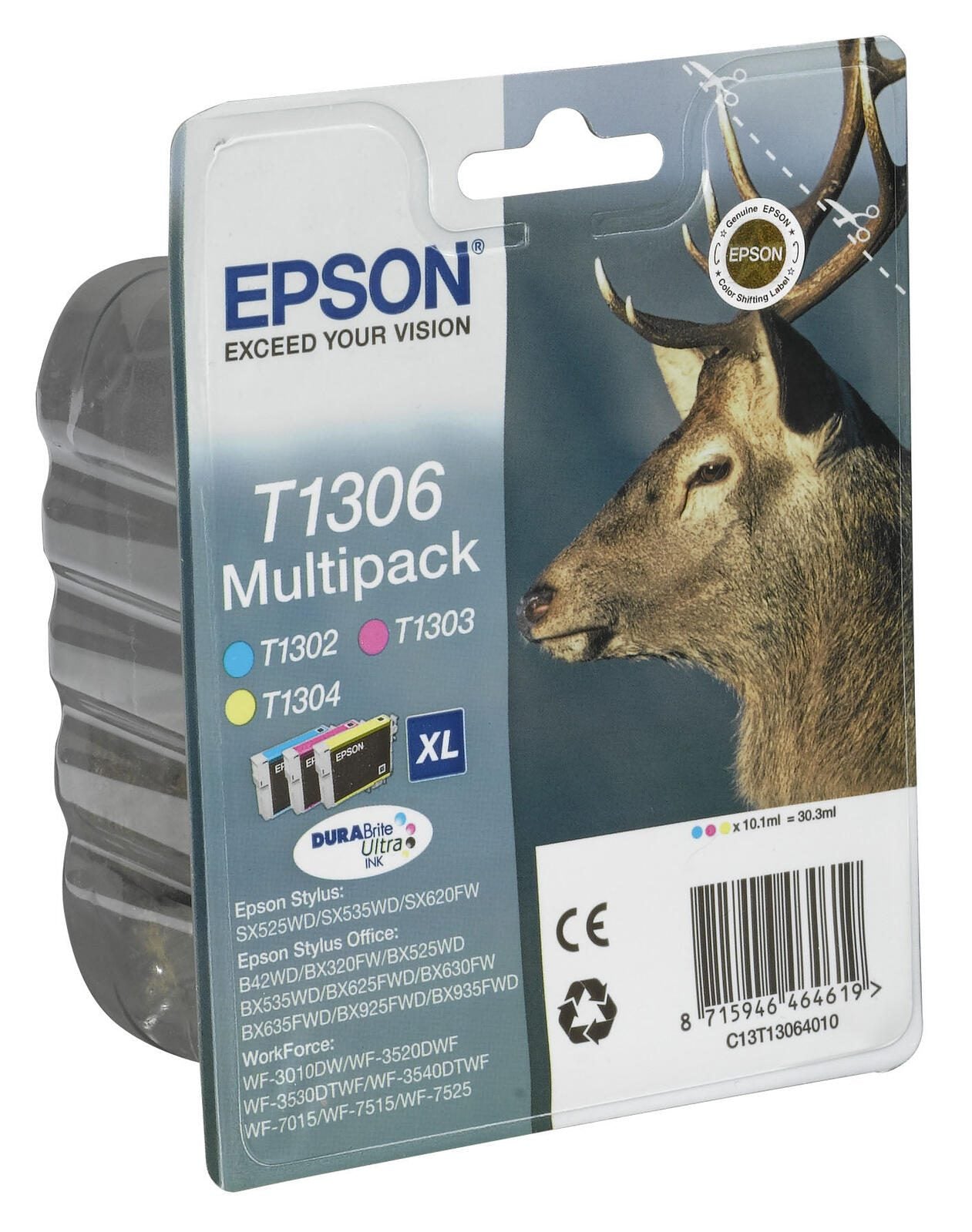 Epson Original T1306 Hirsch Druckerpatronen 3er Multipack C/M/Y (C13T13064012)