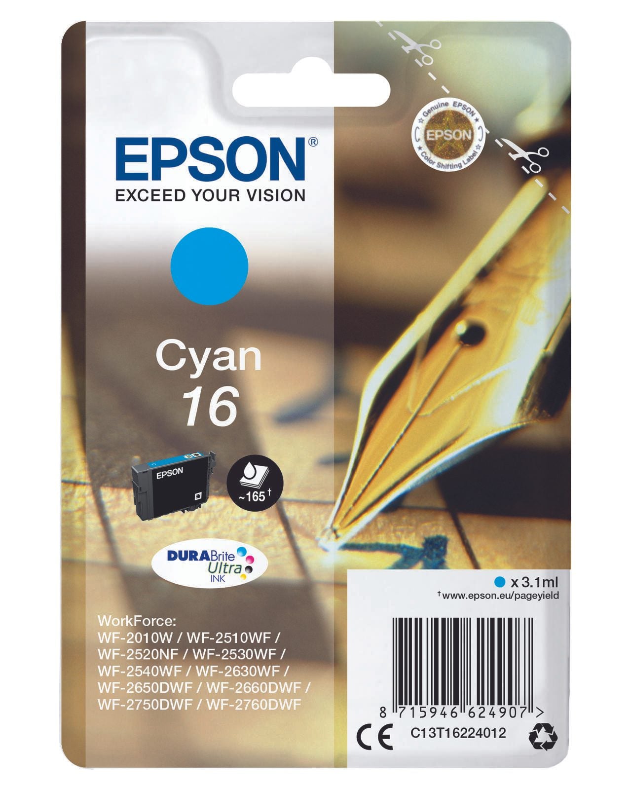Epson Original 16 Füller Druckerpatrone - cyan (C13T16224012)