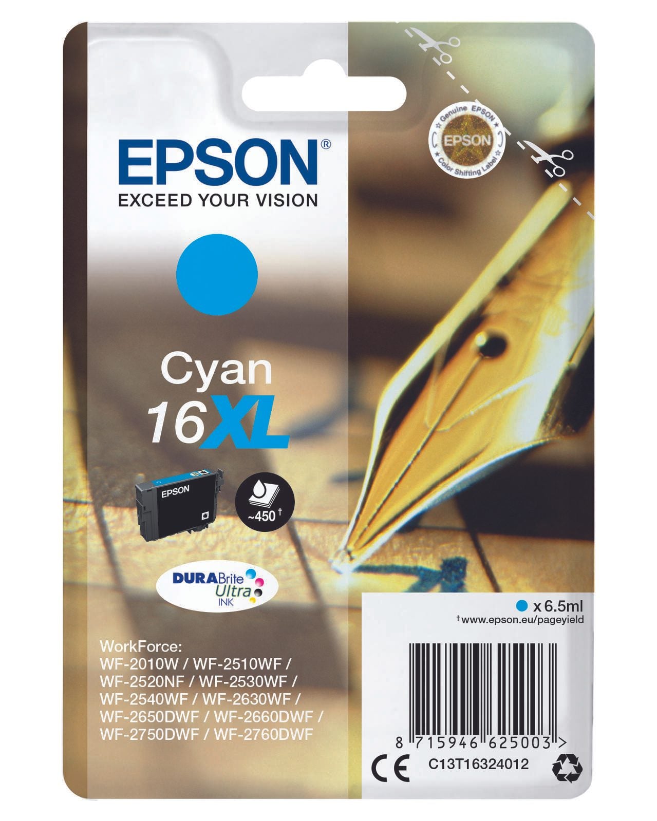 Epson Original 16XL Füller Druckerpatrone - cyan (C13T16324012)