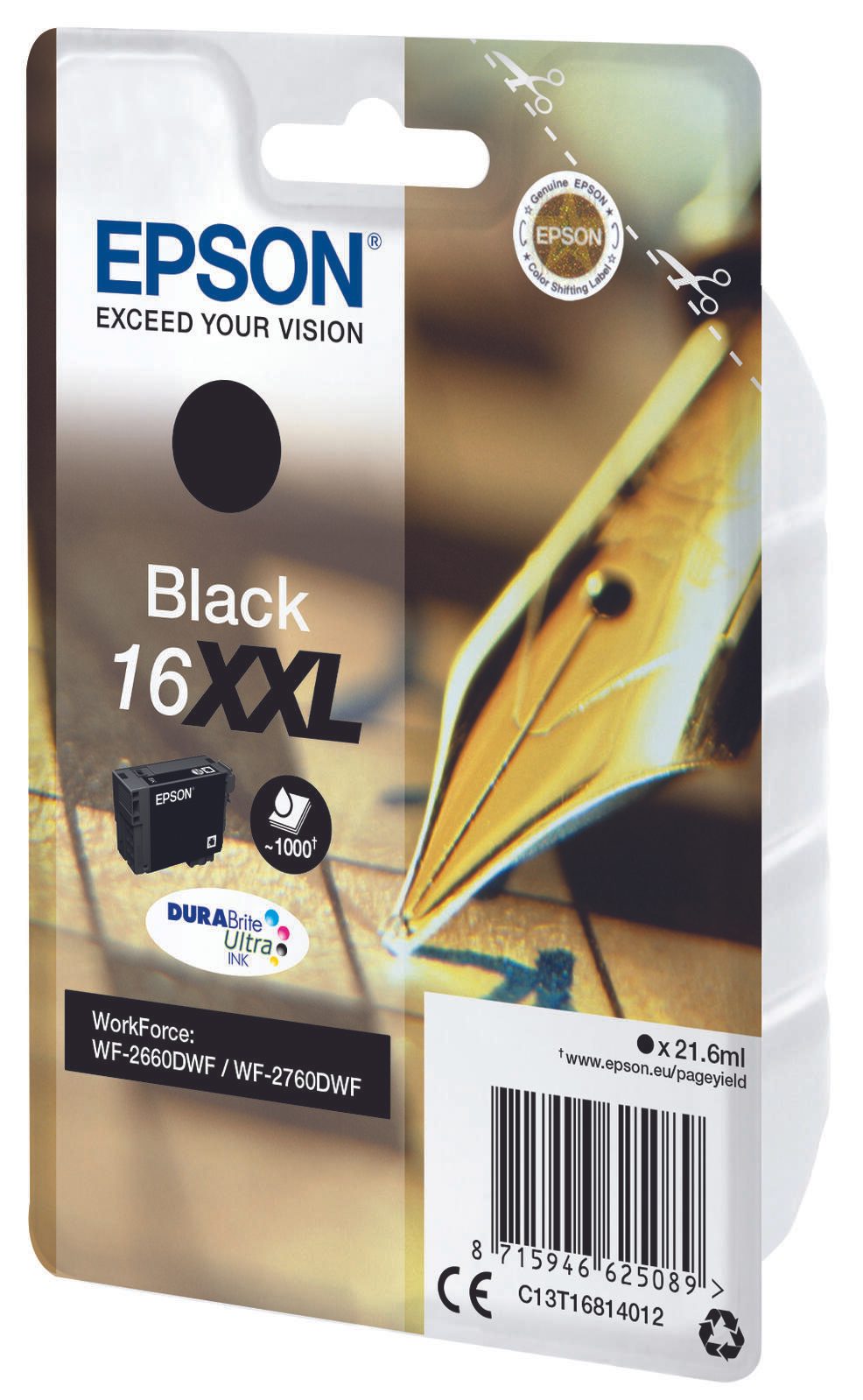 Epson Original 16XXL Füller Druckerpatrone schwarz 1000 Seiten 21,6ml (C13T16814012)