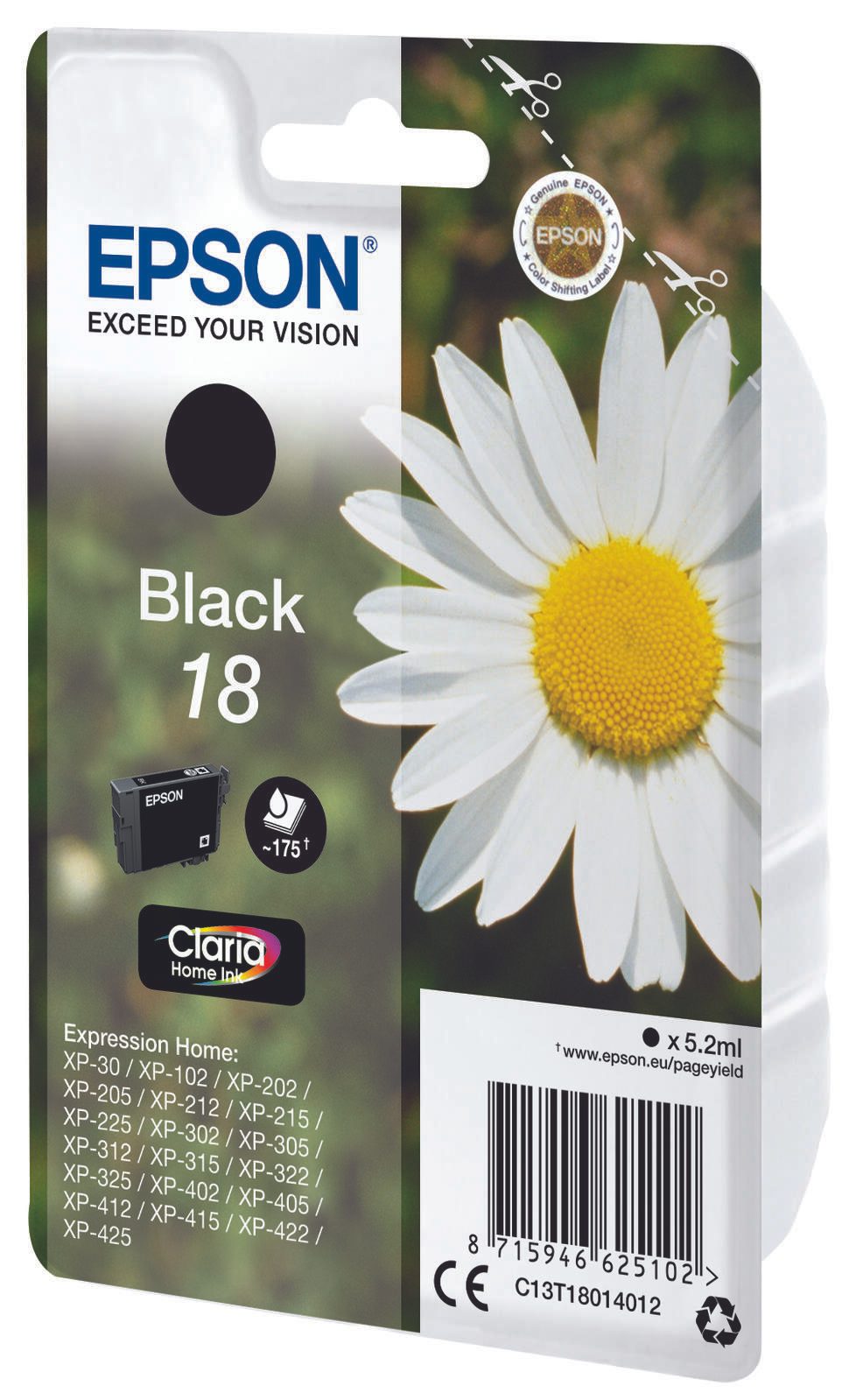 Epson Original 18 Gänseblümchen Druckerpatrone - schwarz (C13T18014012)