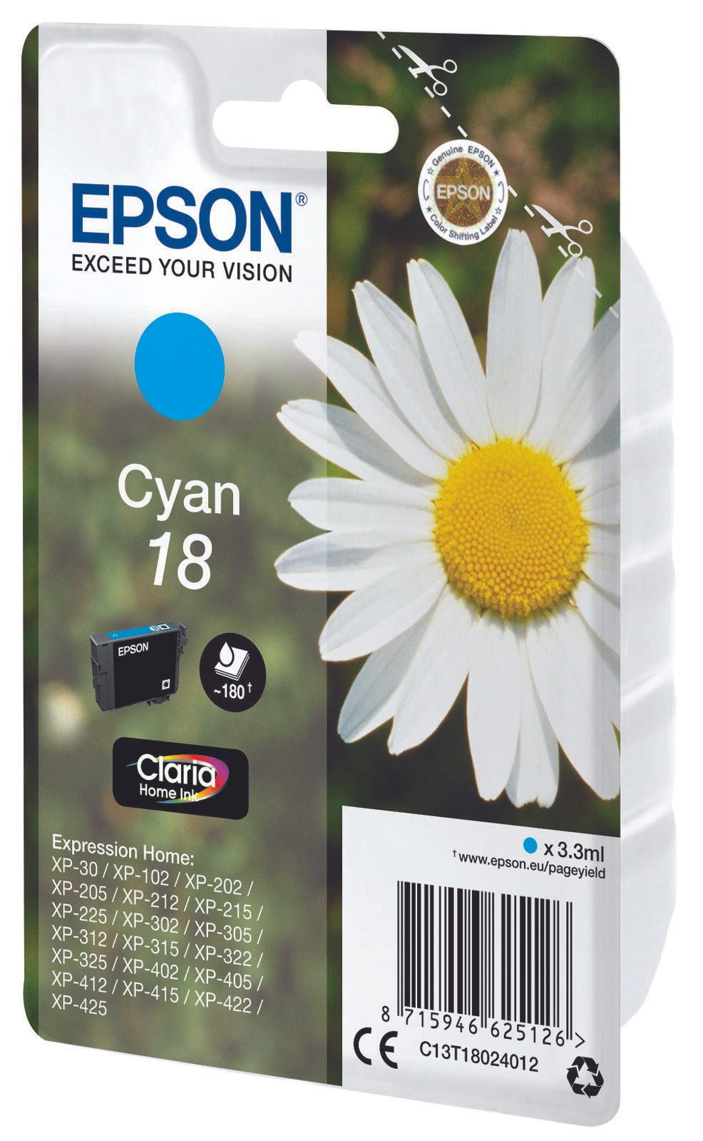 Epson Original 18 Gänseblümchen Druckerpatrone - cyan (C13T18024012)