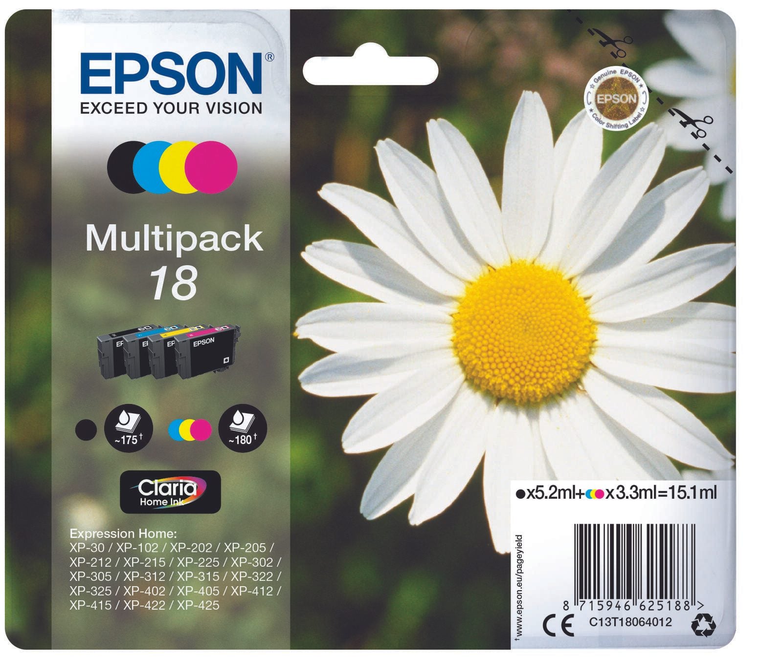 Epson Original 18 Gänseblümchen Druckerpatronen - 4er Multipack (C13T18064012)