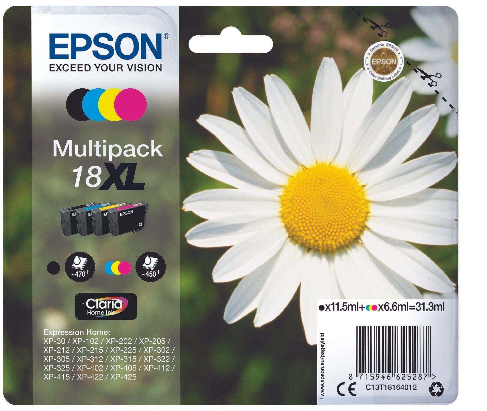Epson Original 18 Gänseblümchen Druckerpatronen - 4er Multipack (C13T18164012)
