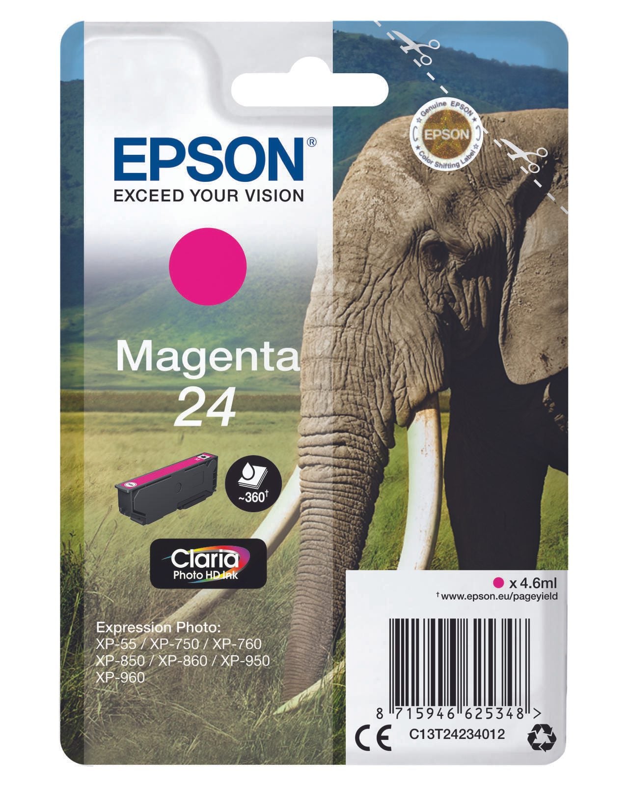 Epson Original 24 Elefant Druckerpatrone magenta 360 Seiten 4,6ml (C13T24234012)