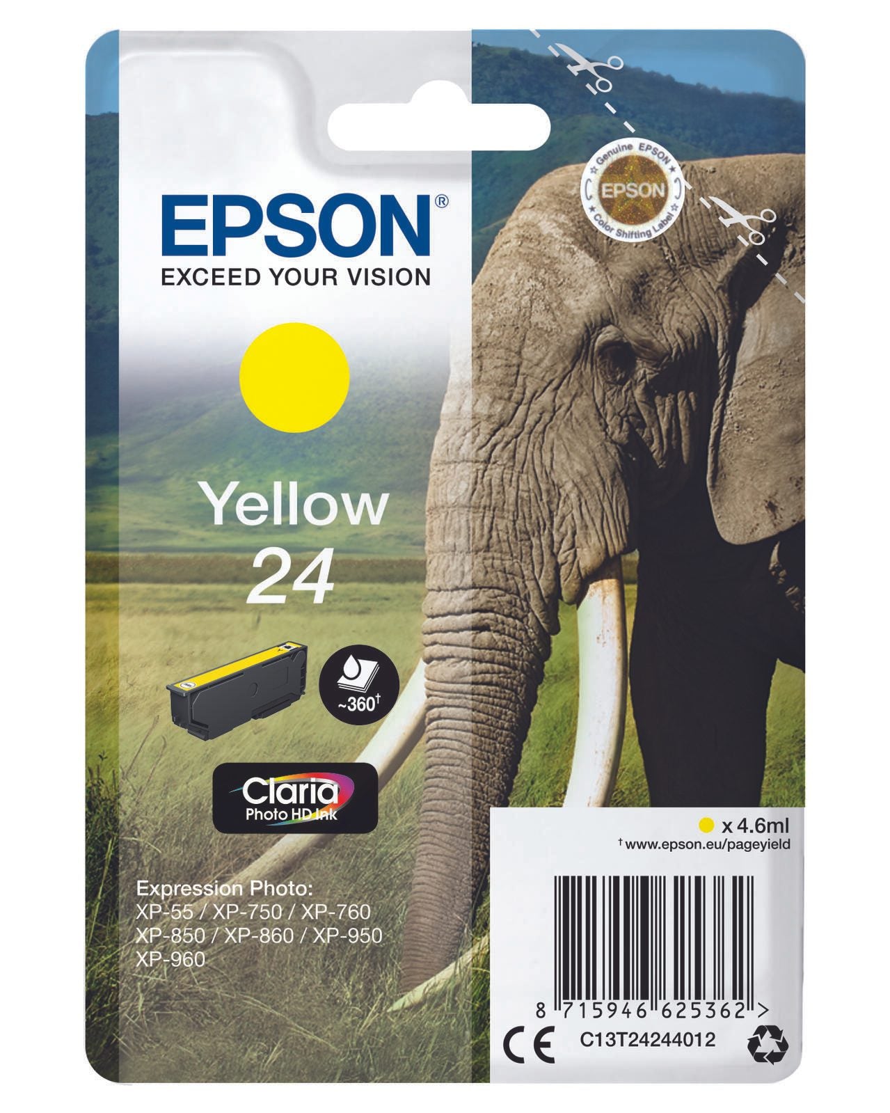Epson Original 24 Elefant Druckerpatrone gelb 360 Seiten 4,6ml (C13T24244012)