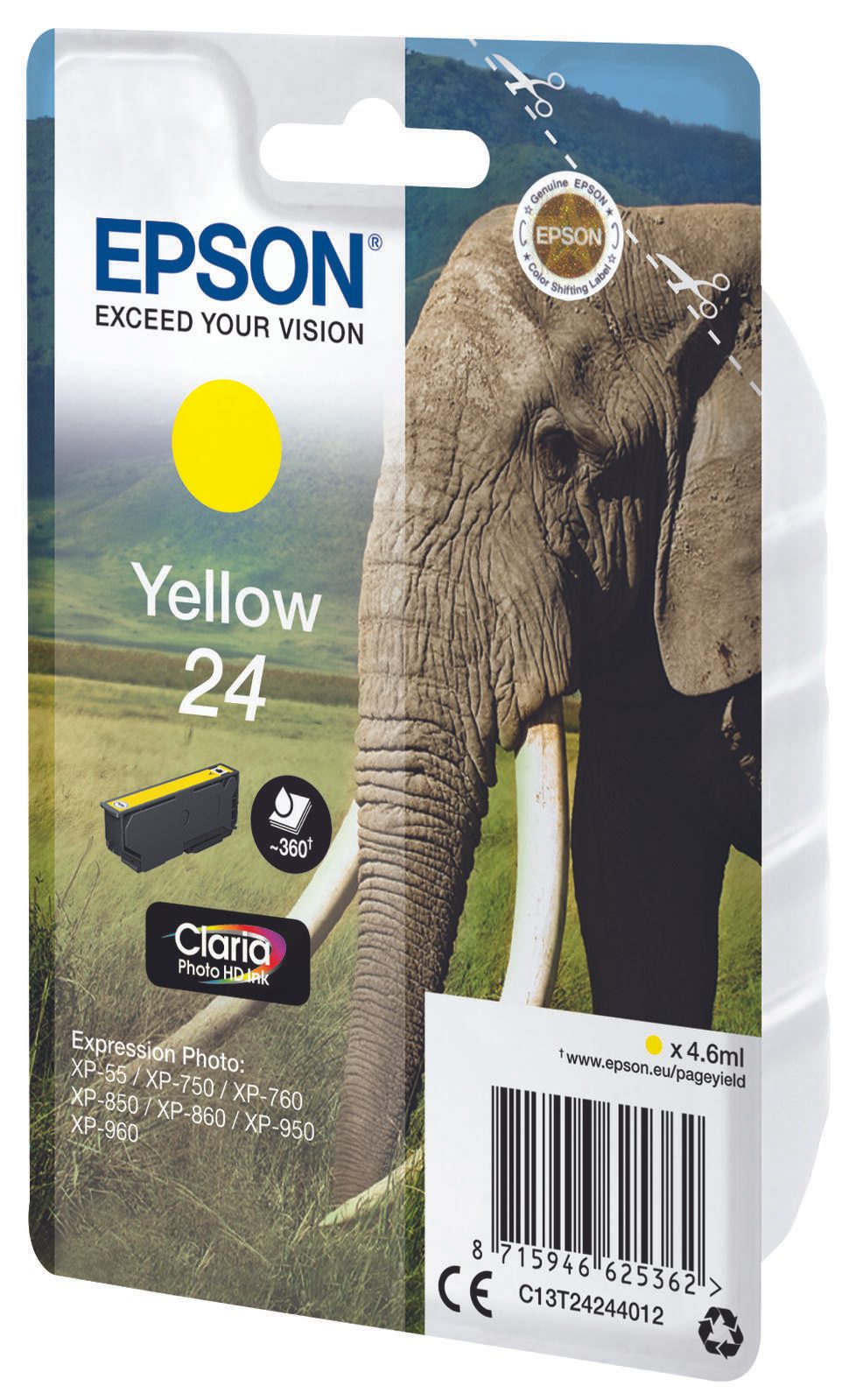 Epson Original 24 Elefant Druckerpatrone gelb 360 Seiten 4,6ml (C13T24244012)