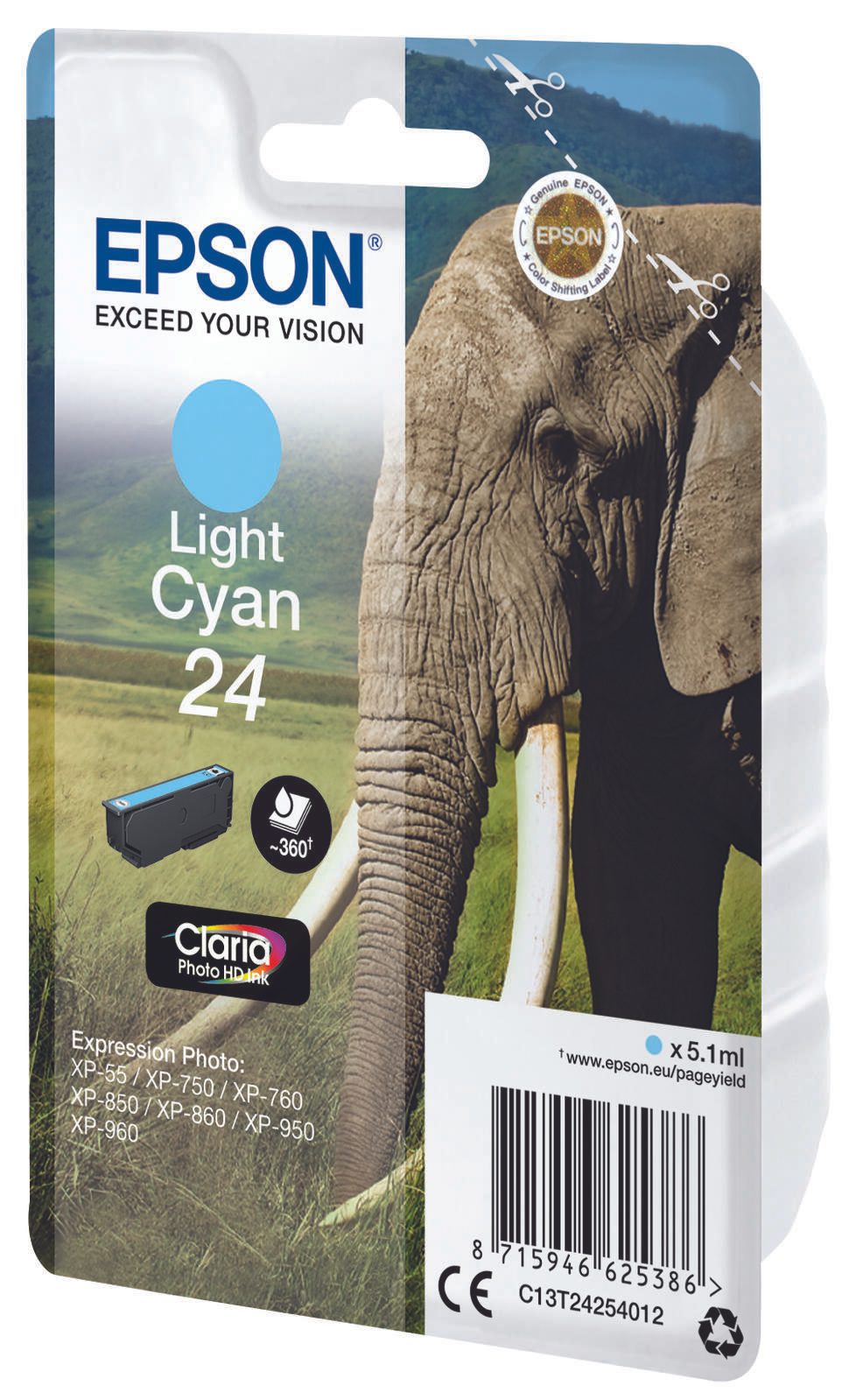 Epson Original 24 Elefant Druckerpatrone cyan hell 360 Seiten 5,1ml (C13T24254012)