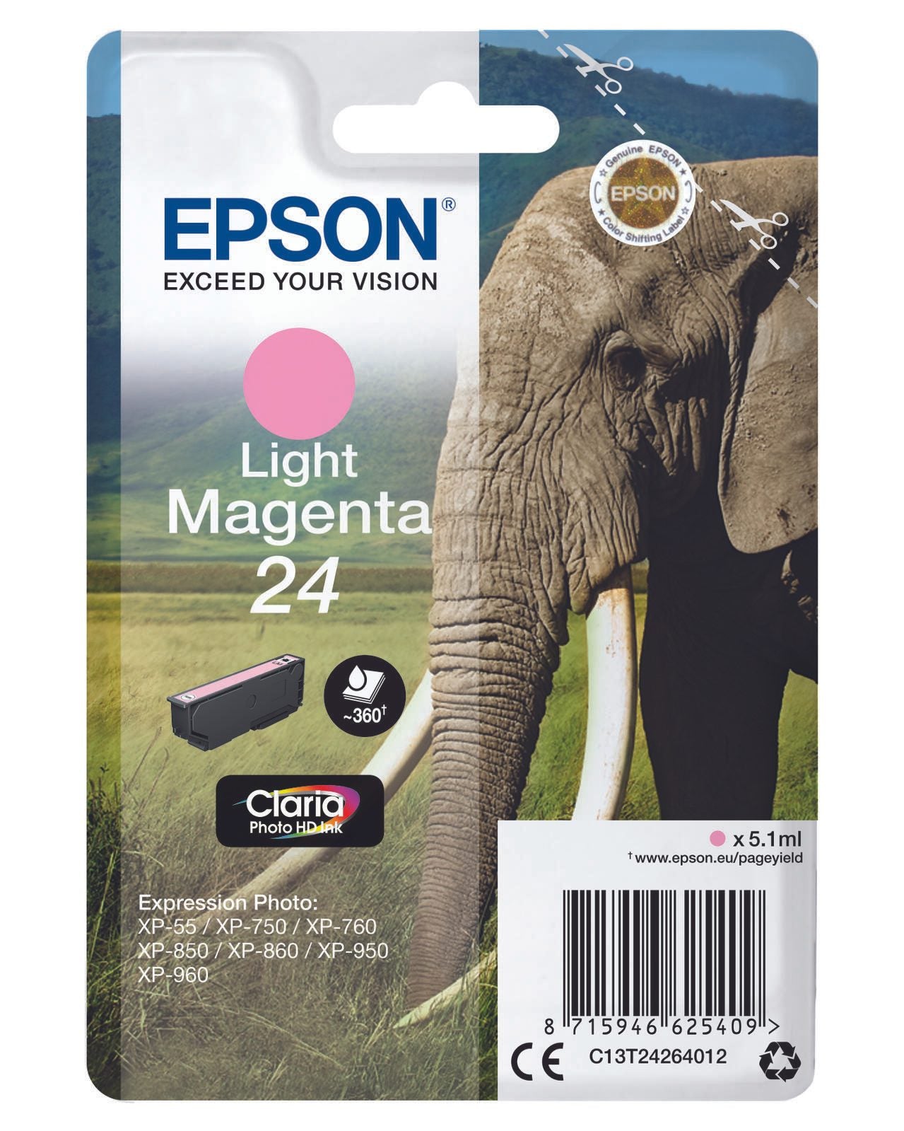 Epson Original 24 Elefant Druckerpatrone magenta hell 360 Seiten 5,1ml (C13T24264012)