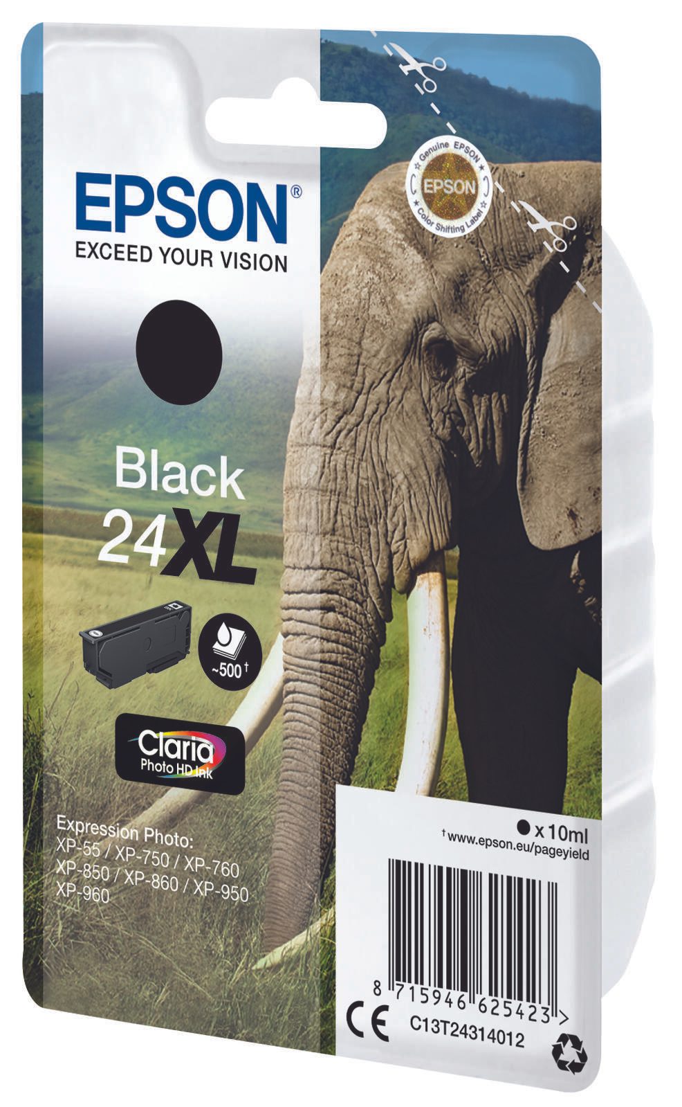 Epson Original 24XL Elefant Druckerpatrone schwarz 500 Seiten 10ml (C13T24314012)