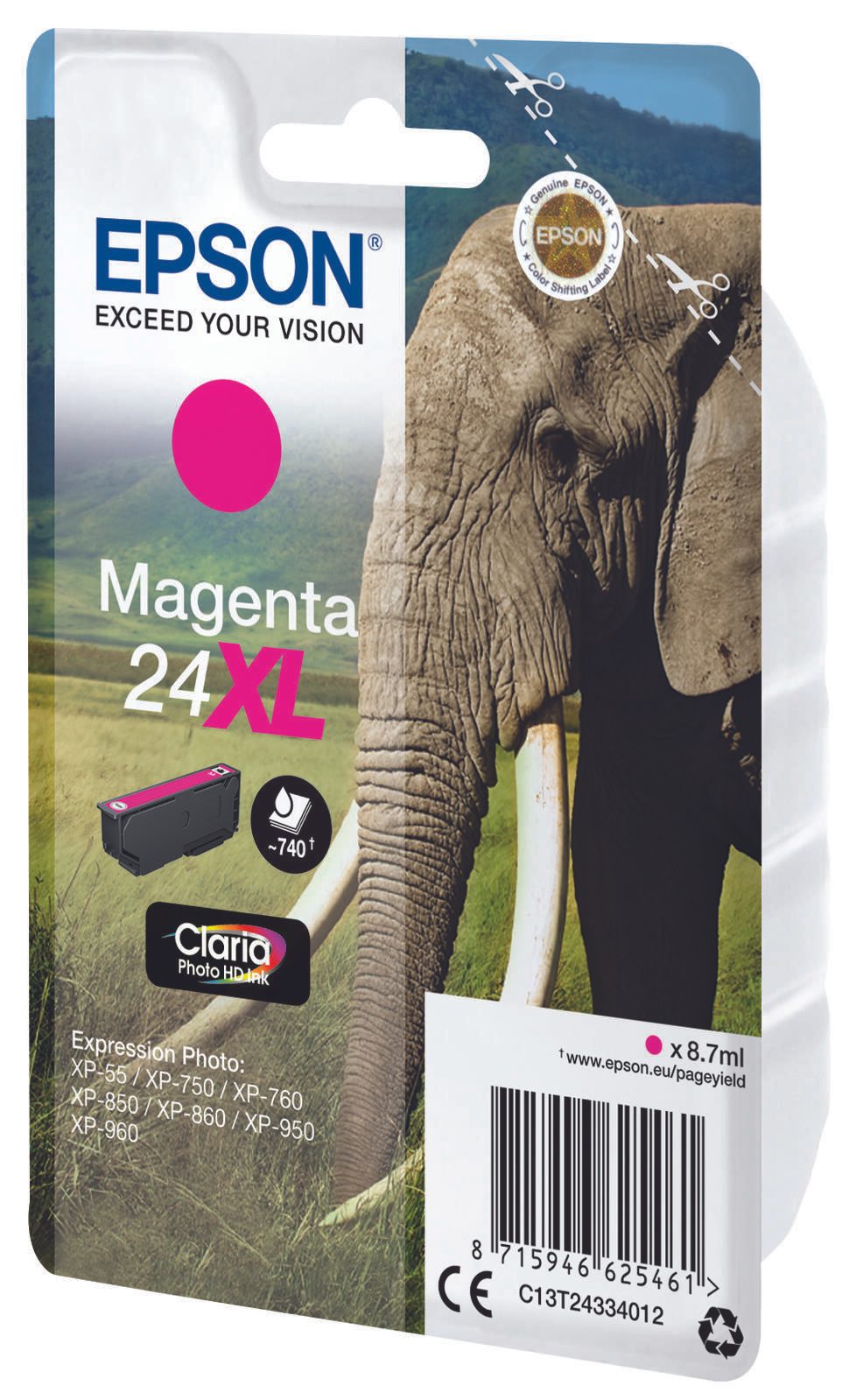 Epson Original 24XL Elefant Druckerpatrone magenta 740 Seiten 9ml (C13T24334012)