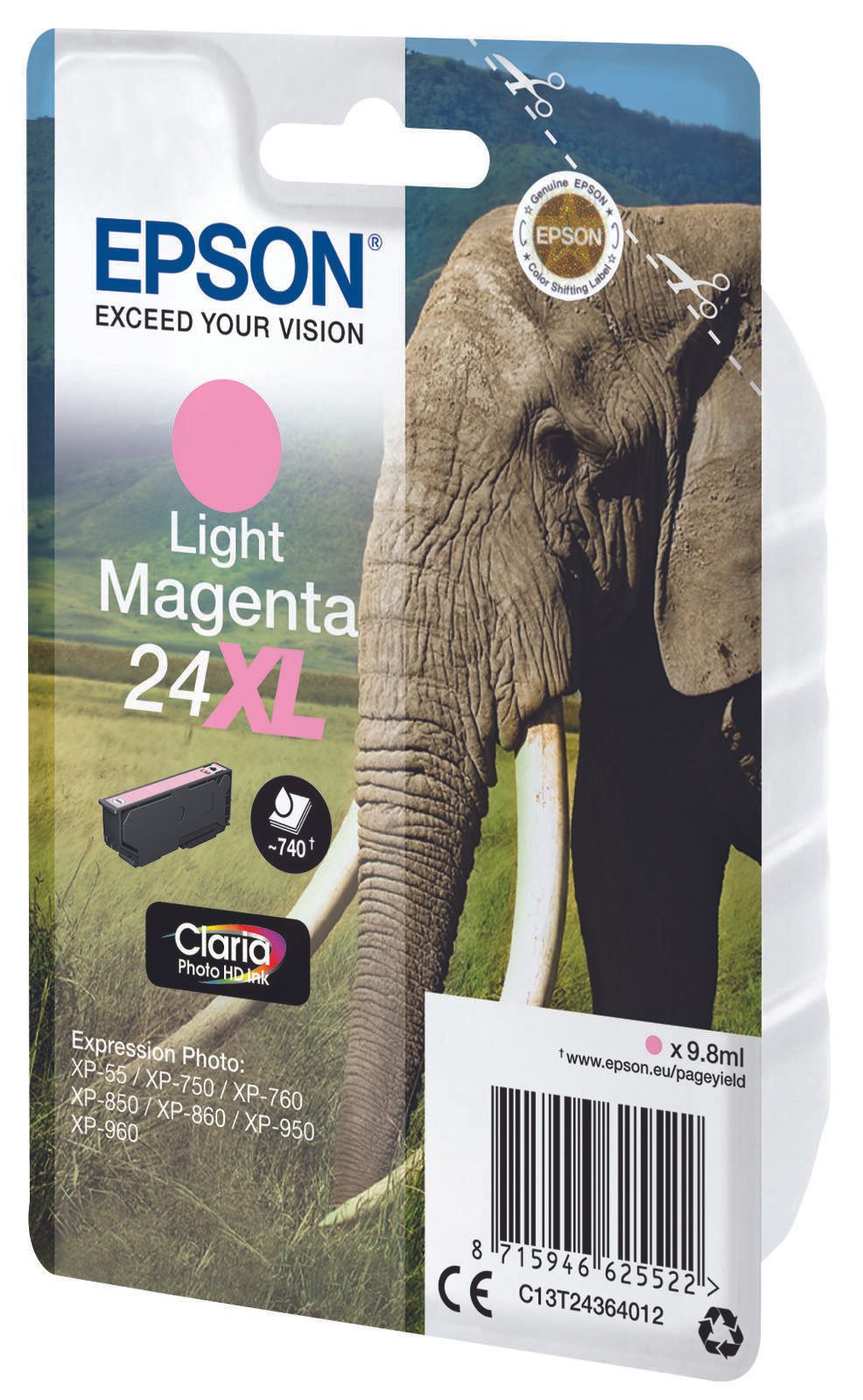 Epson Original 24XL Elefant Druckerpatrone magenta hell 740 Seiten 9,8ml (C13T24364012)