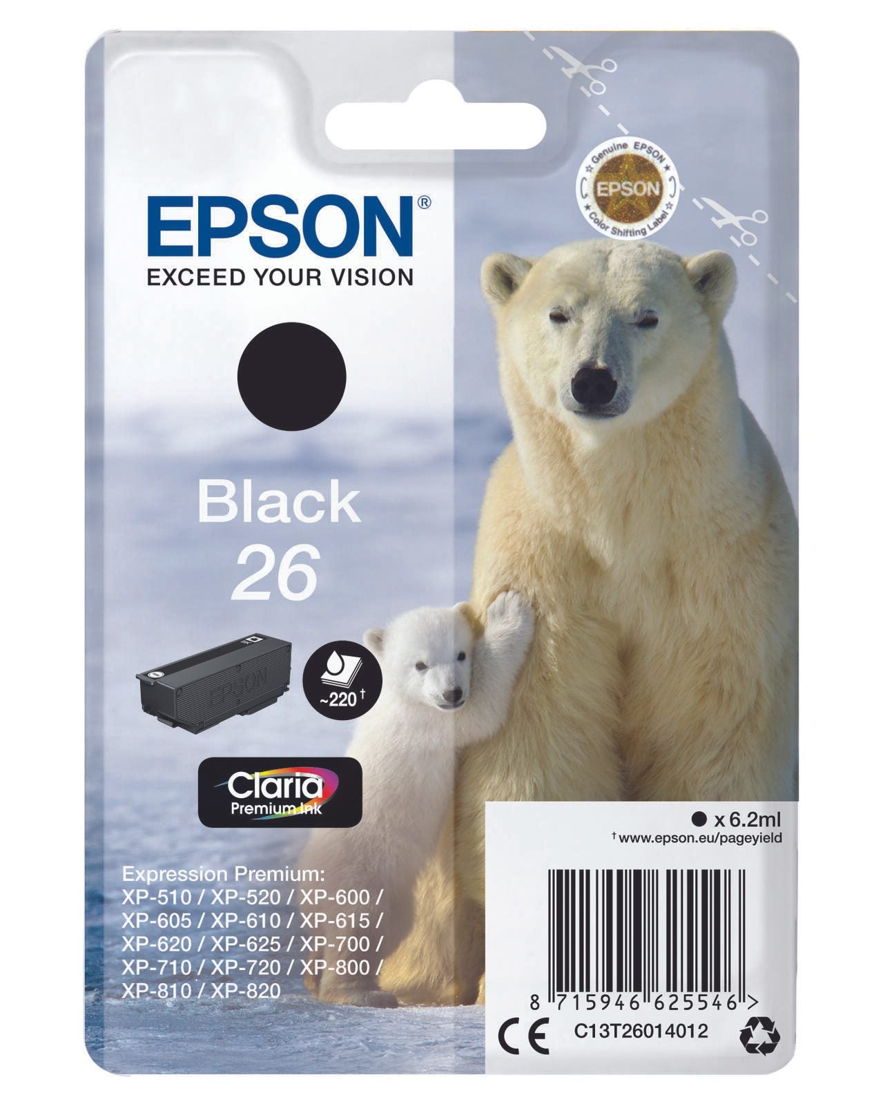 Epson Original 26 Eisbär Druckerpatrone schwarz 220 Seiten 6,2ml (C13T26014012)