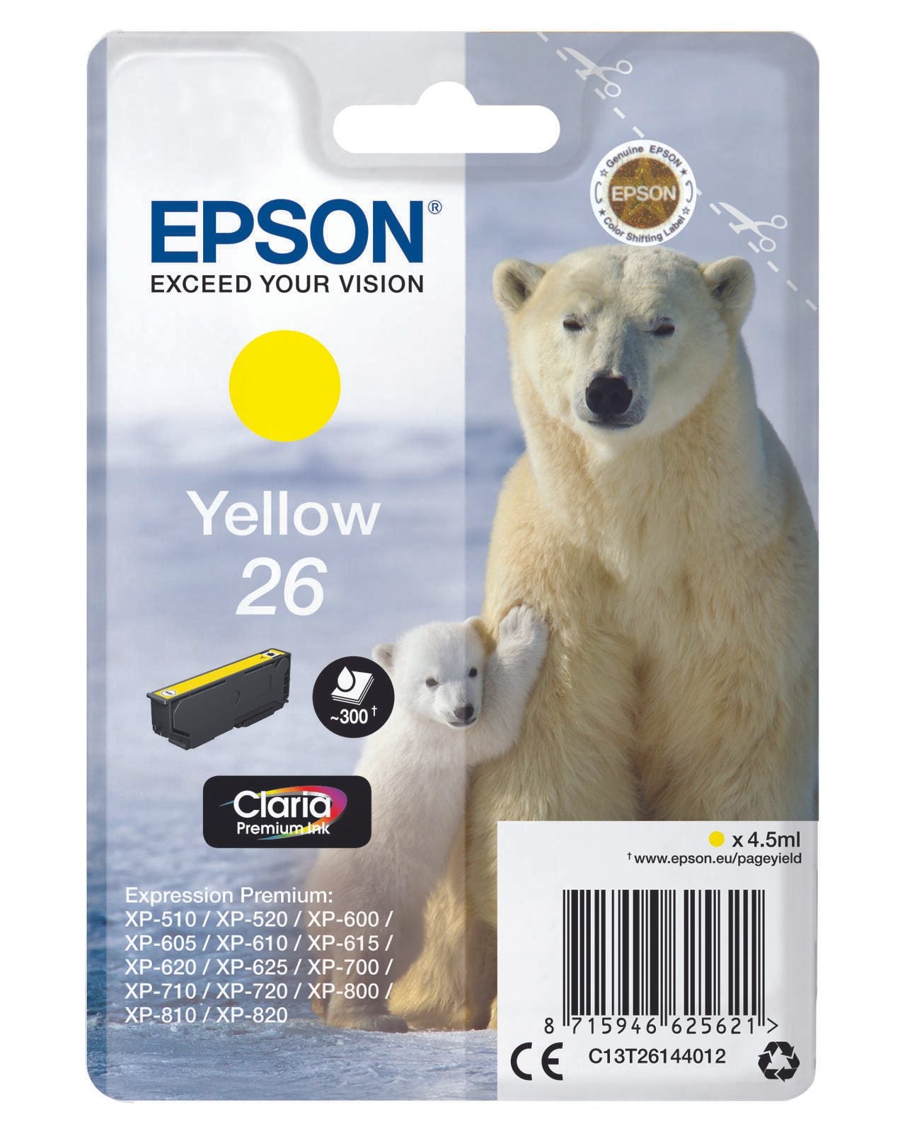 Epson Original 26 Eisbär Druckerpatrone gelb 300 Seiten 4,5ml (C13T26144012)