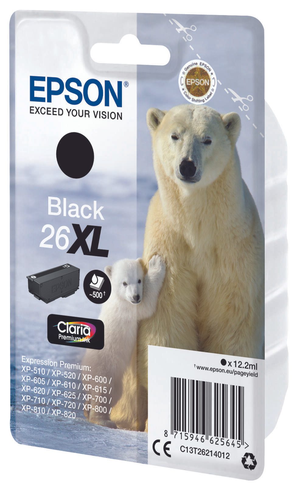Epson Original 26XL Eisbär Druckerpatrone schwarz 500 Seiten 12,2ml (C13T26214012)