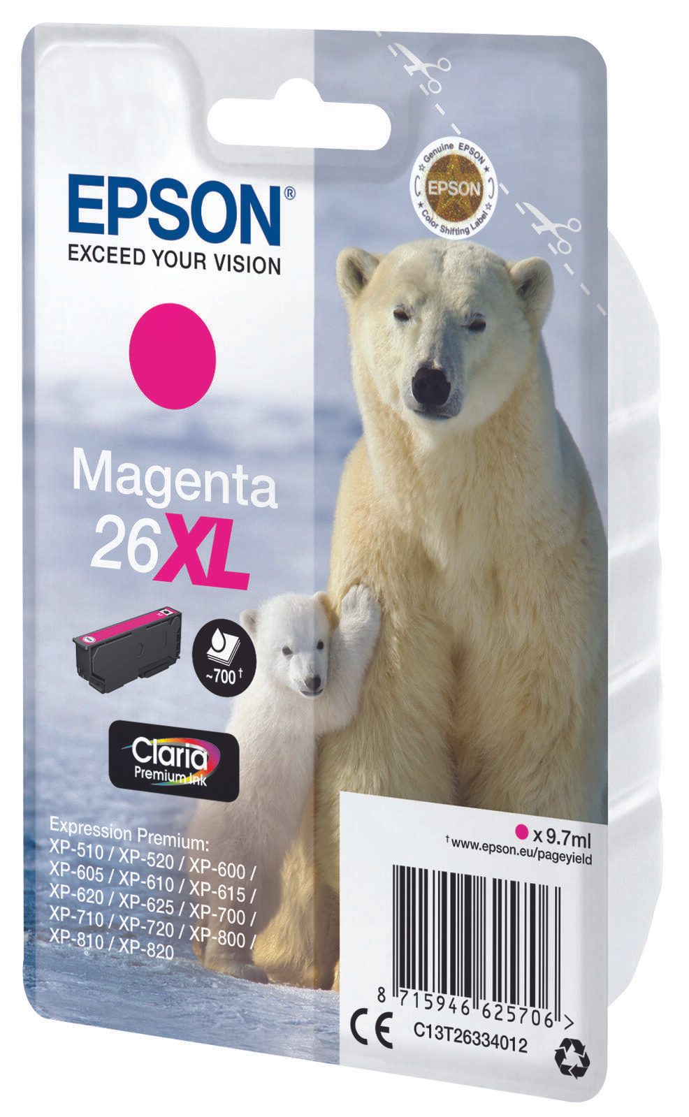 Epson Original 26XL Eisbär Druckerpatrone magenta 700 Seiten 9,7ml (C13T26334012)