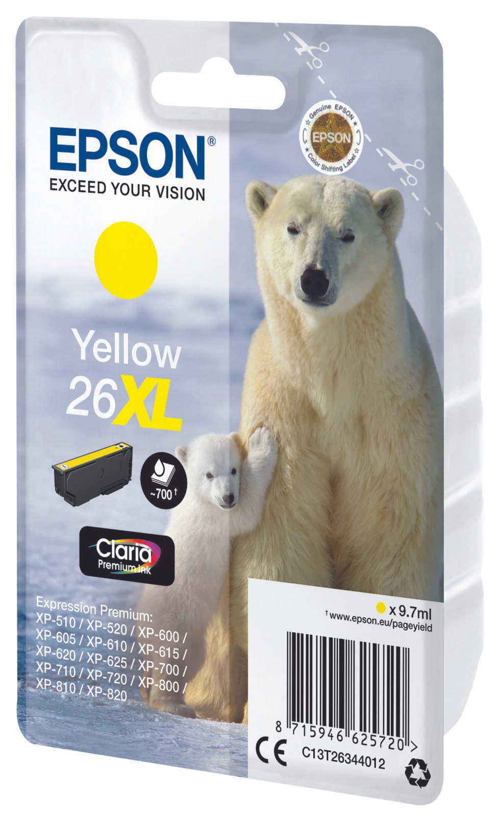 Epson Original 26XL Eisbär Druckerpatrone gelb 700 Seiten 9,7ml (C13T26344012)