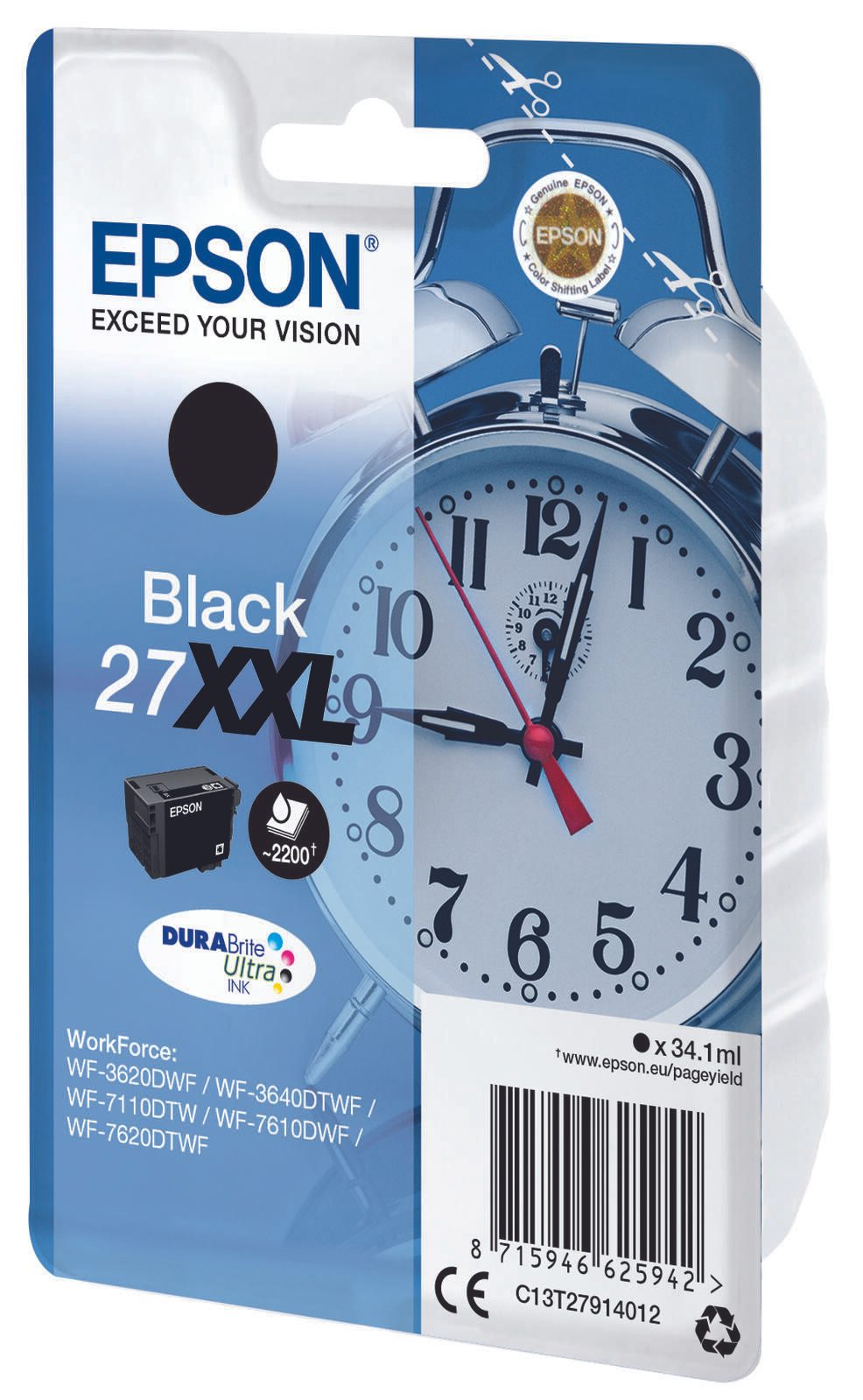 Epson Original 27XXL Wecker Druckerpatrone - schwarz (C13T27914012)