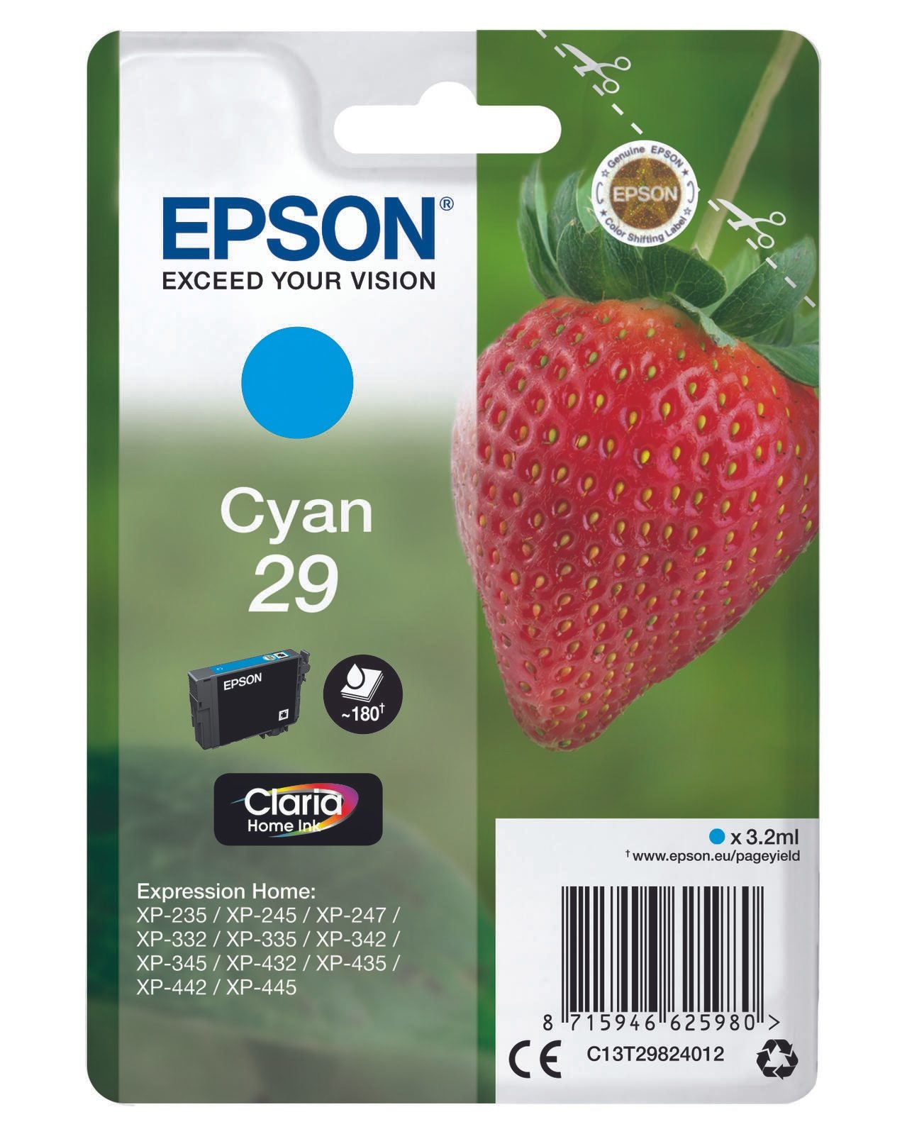 Epson Original 29 Erdbeere Druckerpatrone - cyan (C13T29824012)