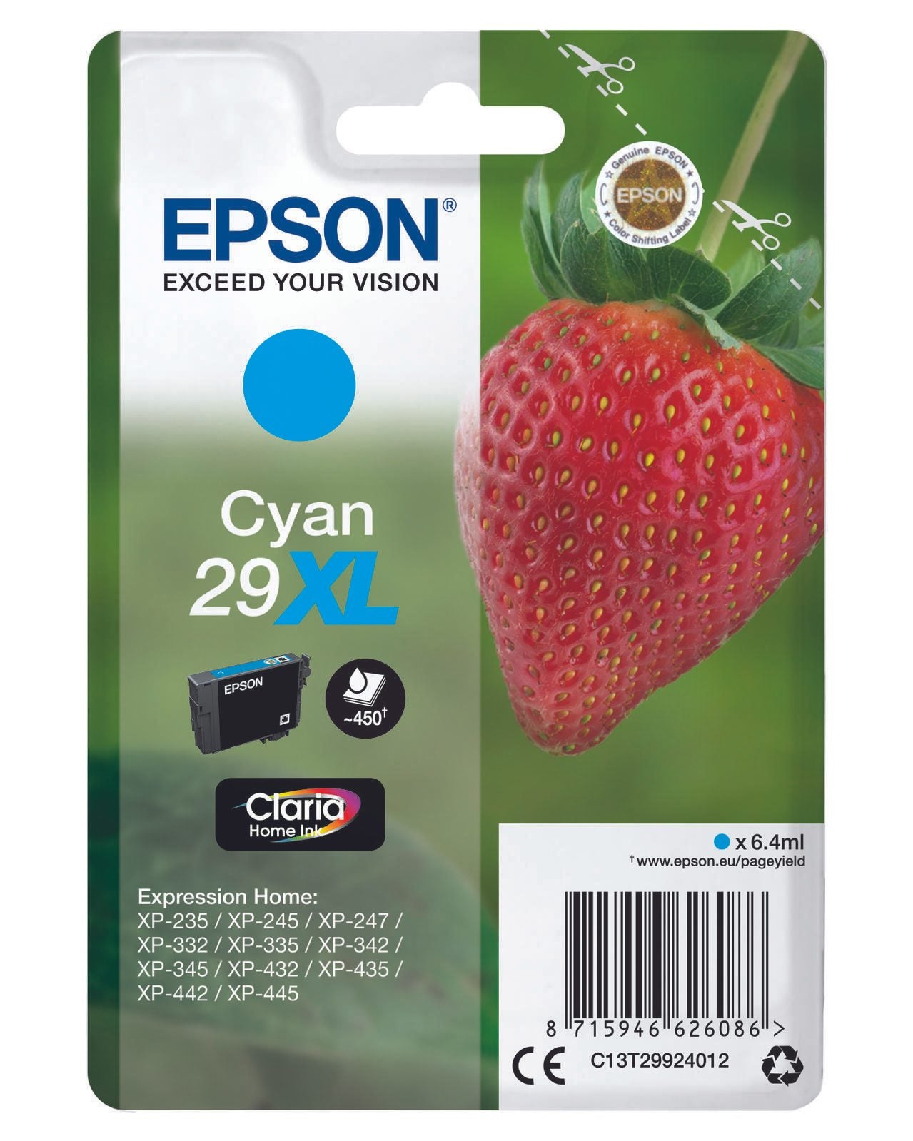 Epson Original 29XL Erdbeere Druckerpatrone - cyan (C13T29924012)