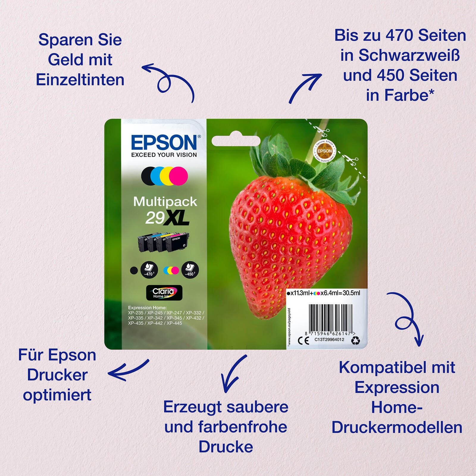 Epson Original 29XL Erdbeere Druckerpatronen - 4er Multipack (C13T29964012)