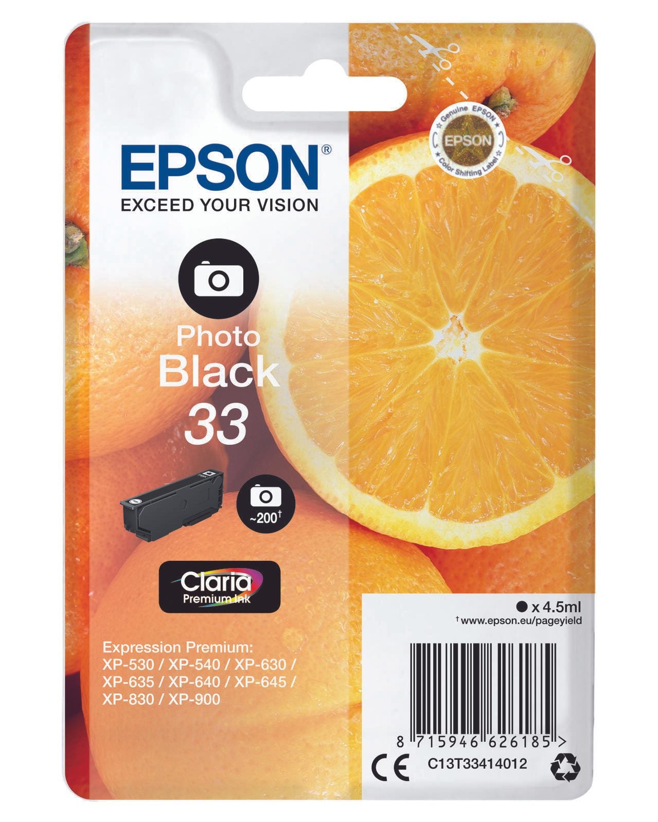 Epson Original 33 Orange Druckerpatrone - fotoschwarz (C13T33414012)