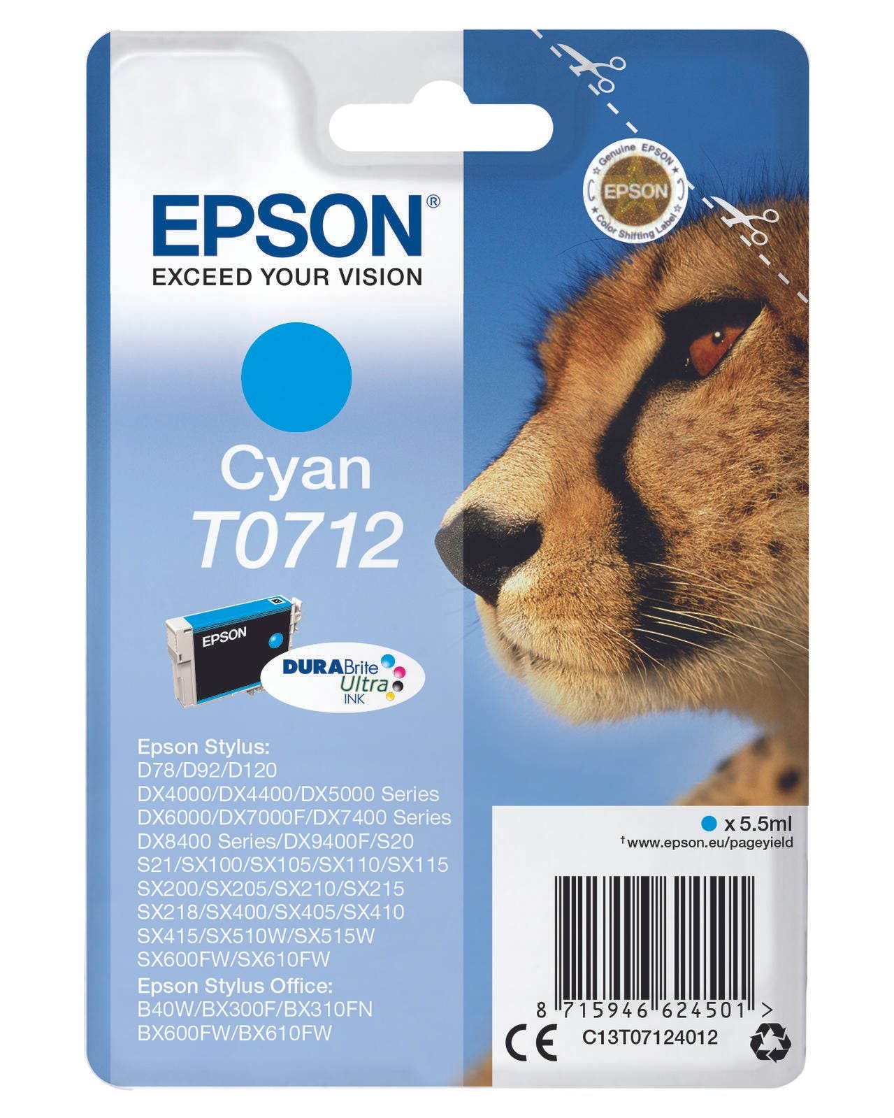 Epson Original T0712 Gepard Druckerpatrone - cyan (C13T07124012)