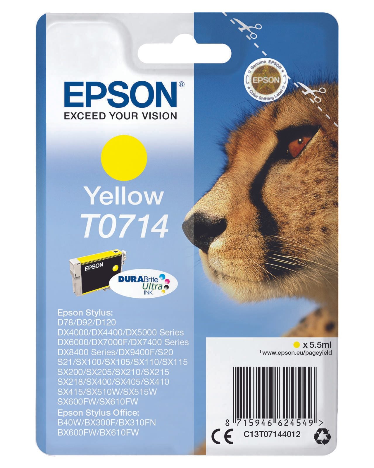 Epson Original T0714 Gepard Druckerpatrone - gelb (C13T07144012)