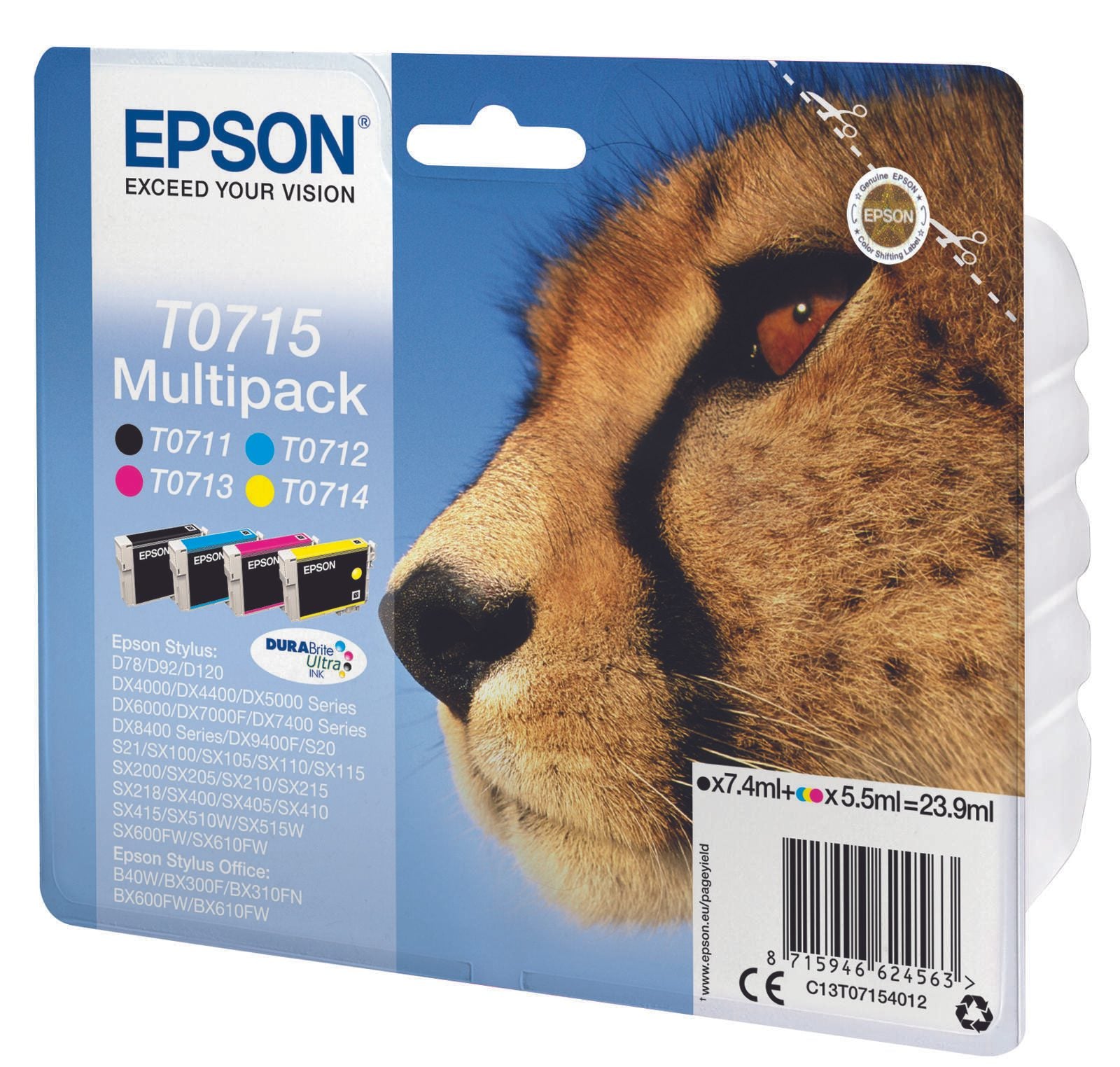 Epson Original T0715 Gepard Druckerpatronen - 4er Multipack (C13T07154012)