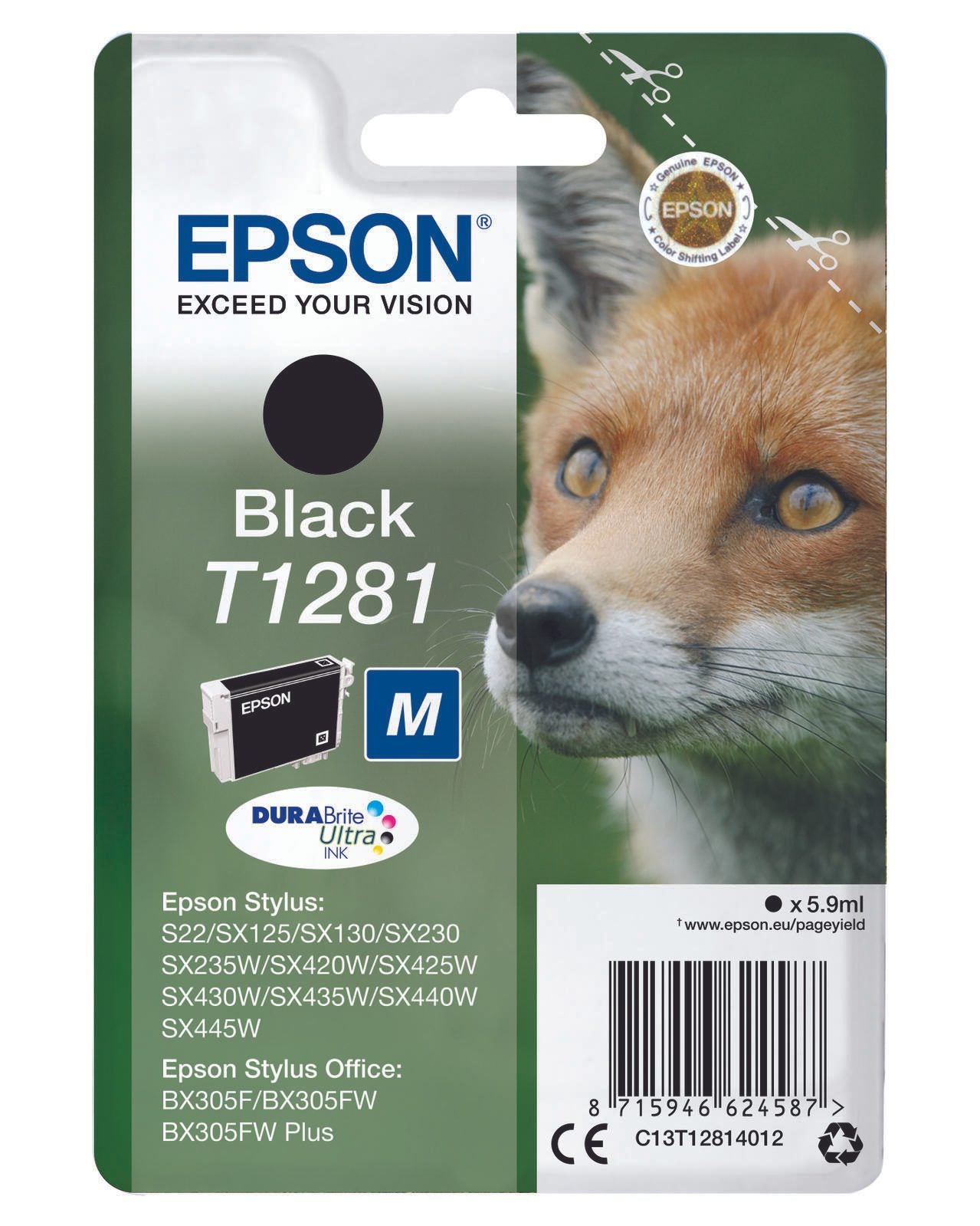 Epson Original T1281 Fuchs Druckerpatrone schwarz 5,9ml (C13T12814012)