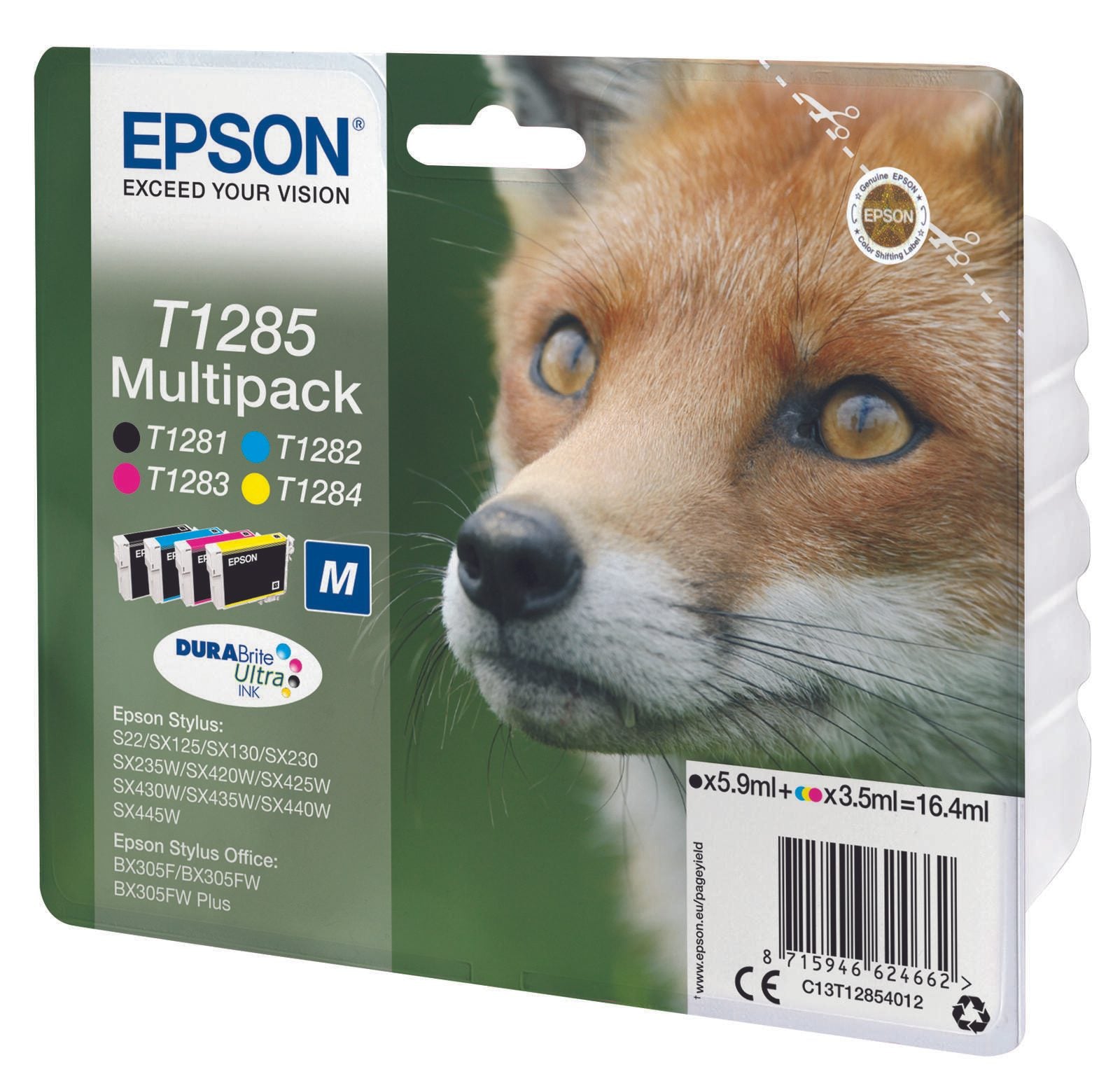 Epson Original T1285 Fuchs Druckerpatronen 4er Multipack BK/C/M/Y (C13T12854012)