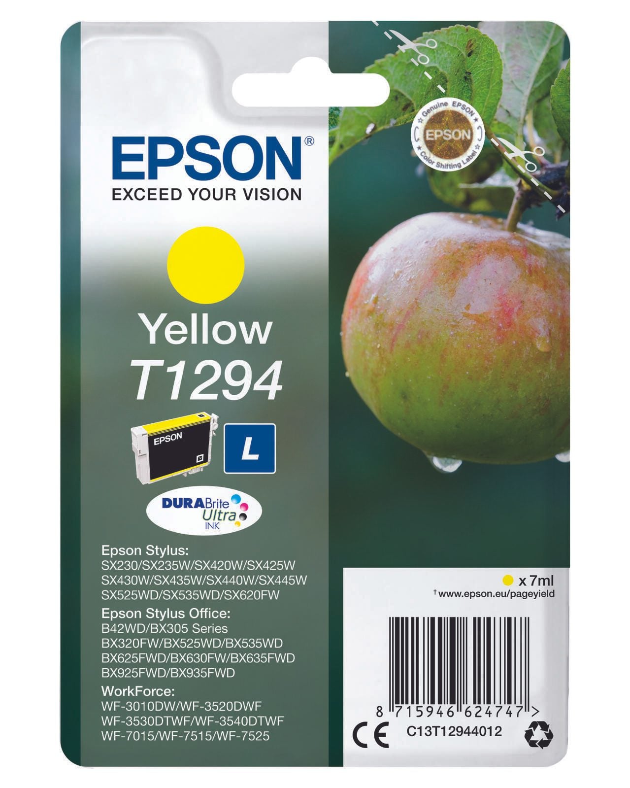 Epson Original T1294 Apfel Druckerpatrone gelb 616 Seiten 7ml (C13T12944012)