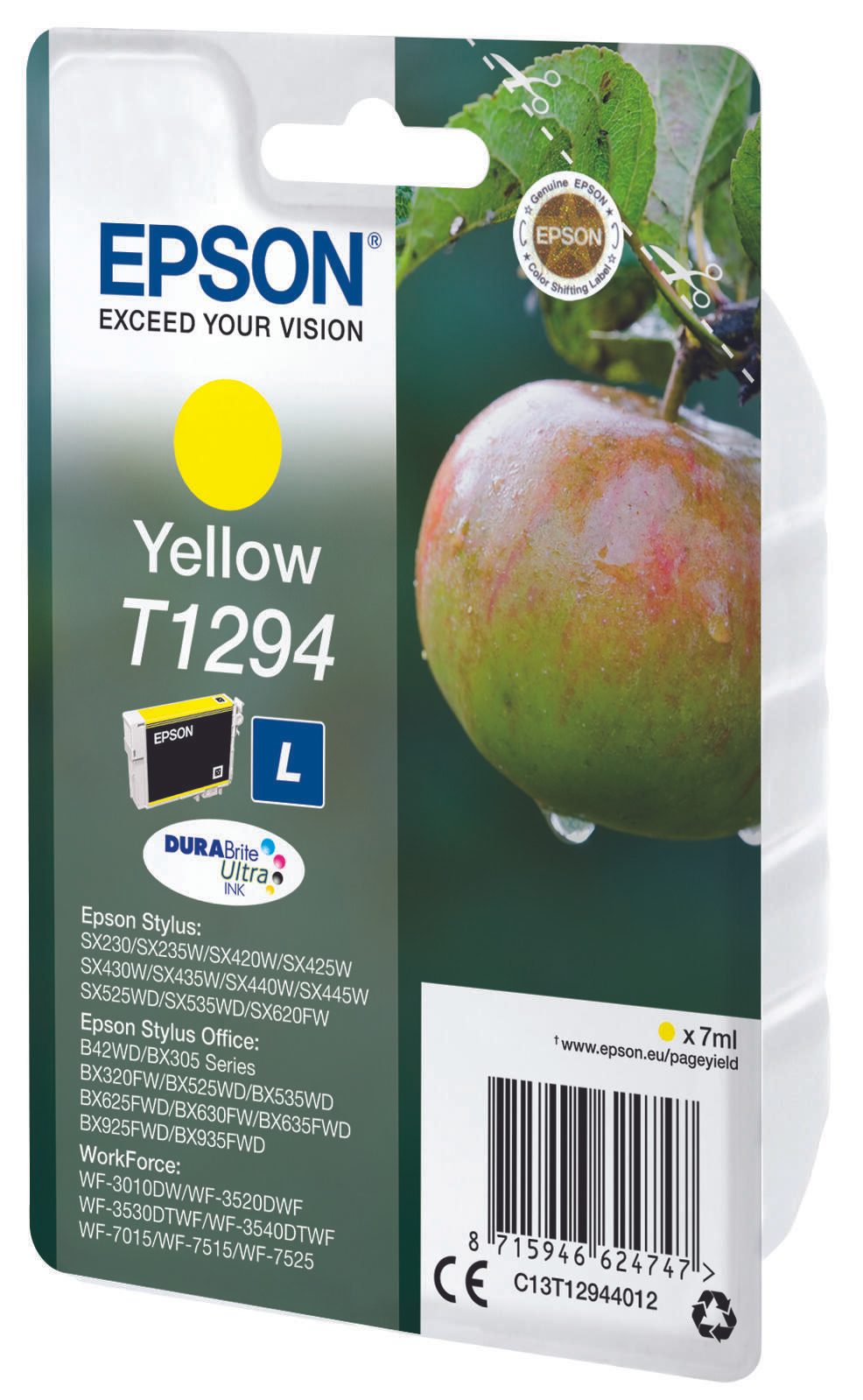 Epson Original T1294 Apfel Druckerpatrone gelb 616 Seiten 7ml (C13T12944012)