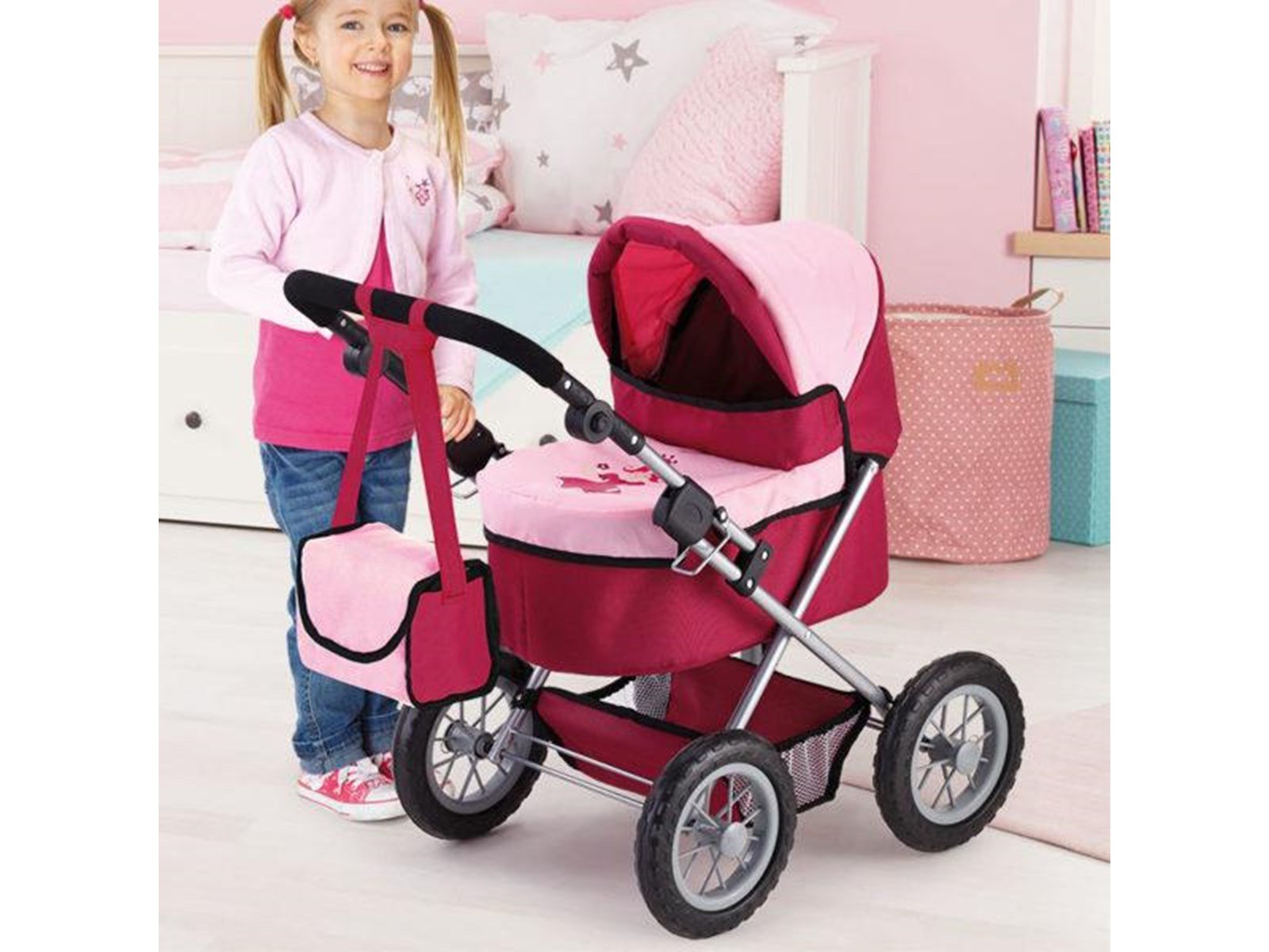Bayer Design Doll's Pram Trendy - Red/Pink
