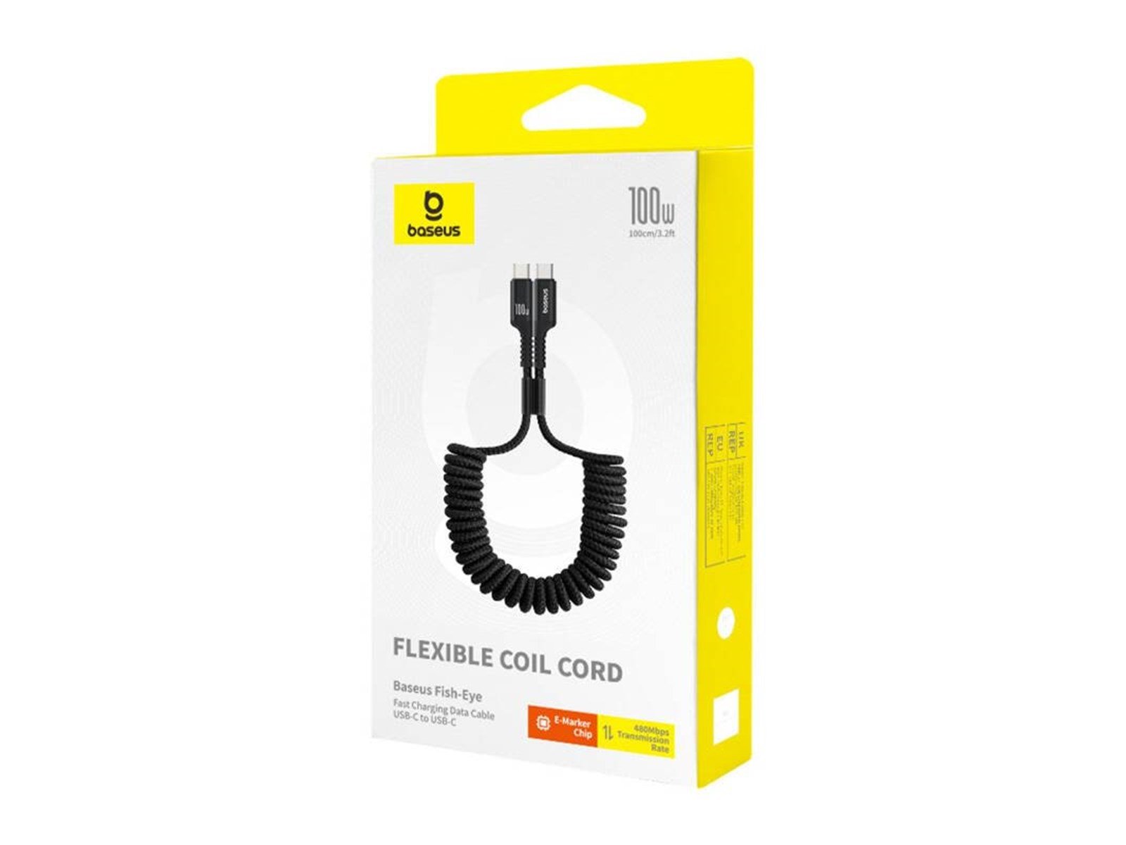 Baseus Fast Charging Cable USB-C to USB-C  Fish-Eye - 100watt - 1m coilled - Black