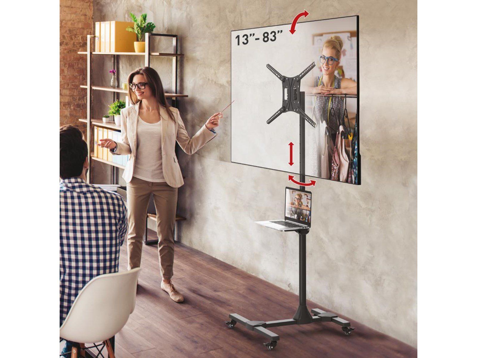 Barkan Mobile TV stand with metal shelf 50 kg