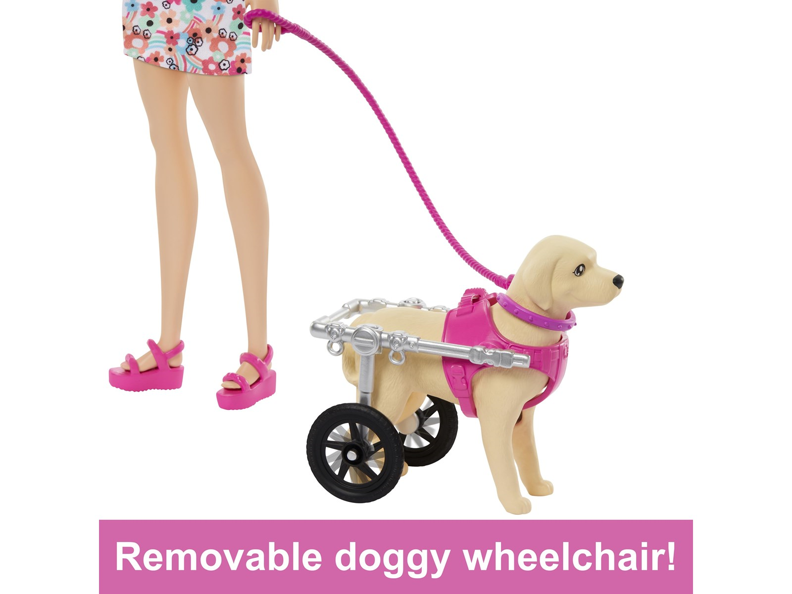 Barbie Doll with Pup and Dog in a Wheelchair